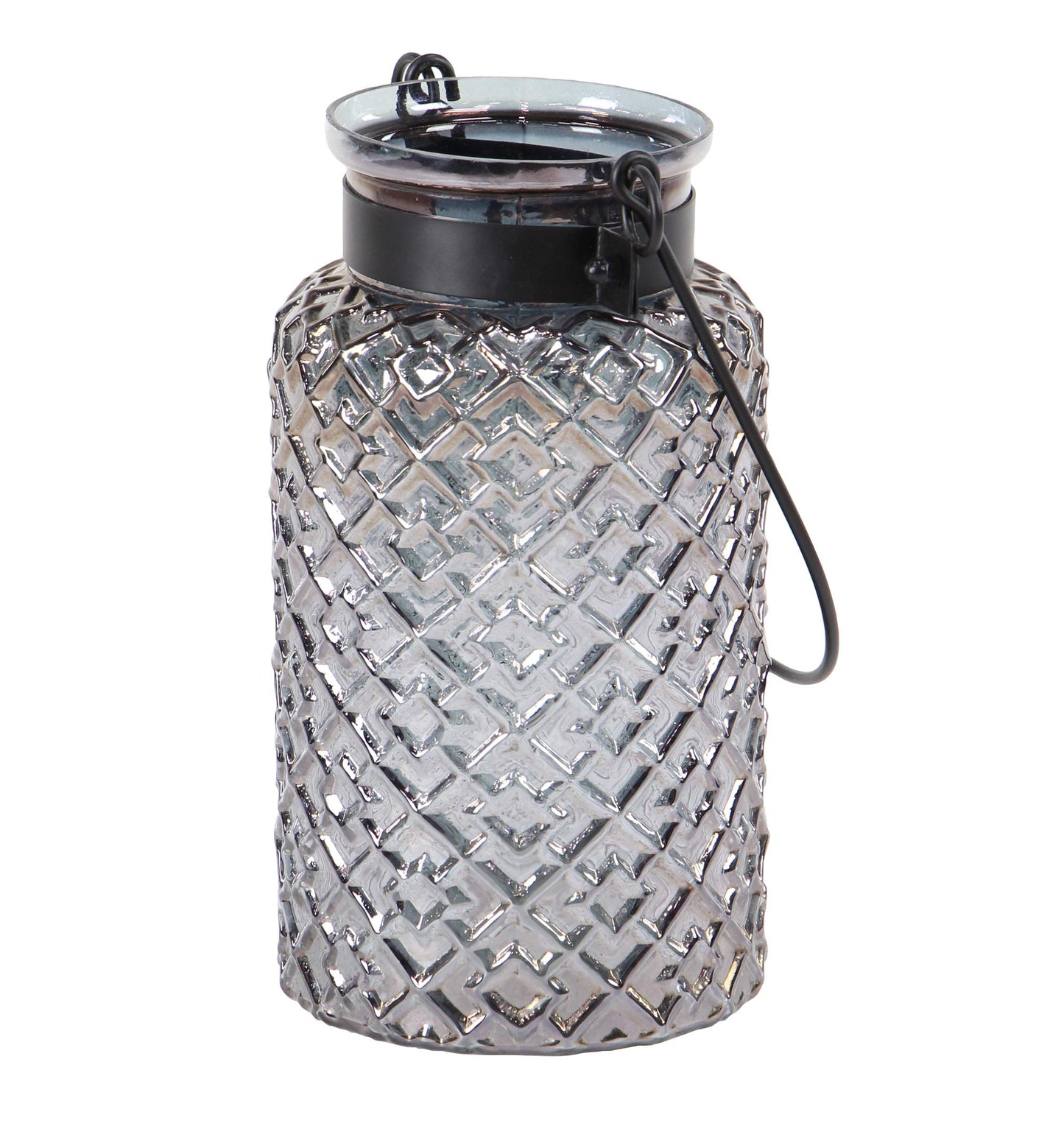 Deco 79 Glass Textured Candle Lantern, 7" x 7" x 12", Black