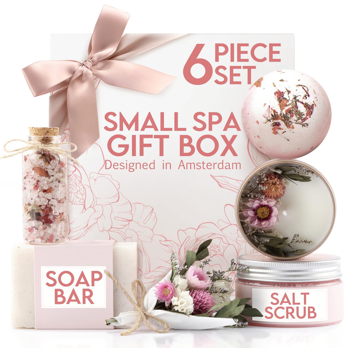 Birthday Gifts for Women – Orchid & Jasmine Spa Gift Basket, Luxury Candle Set & Bath Sets Self Care Box, Gift for Mom, Wife or Friend