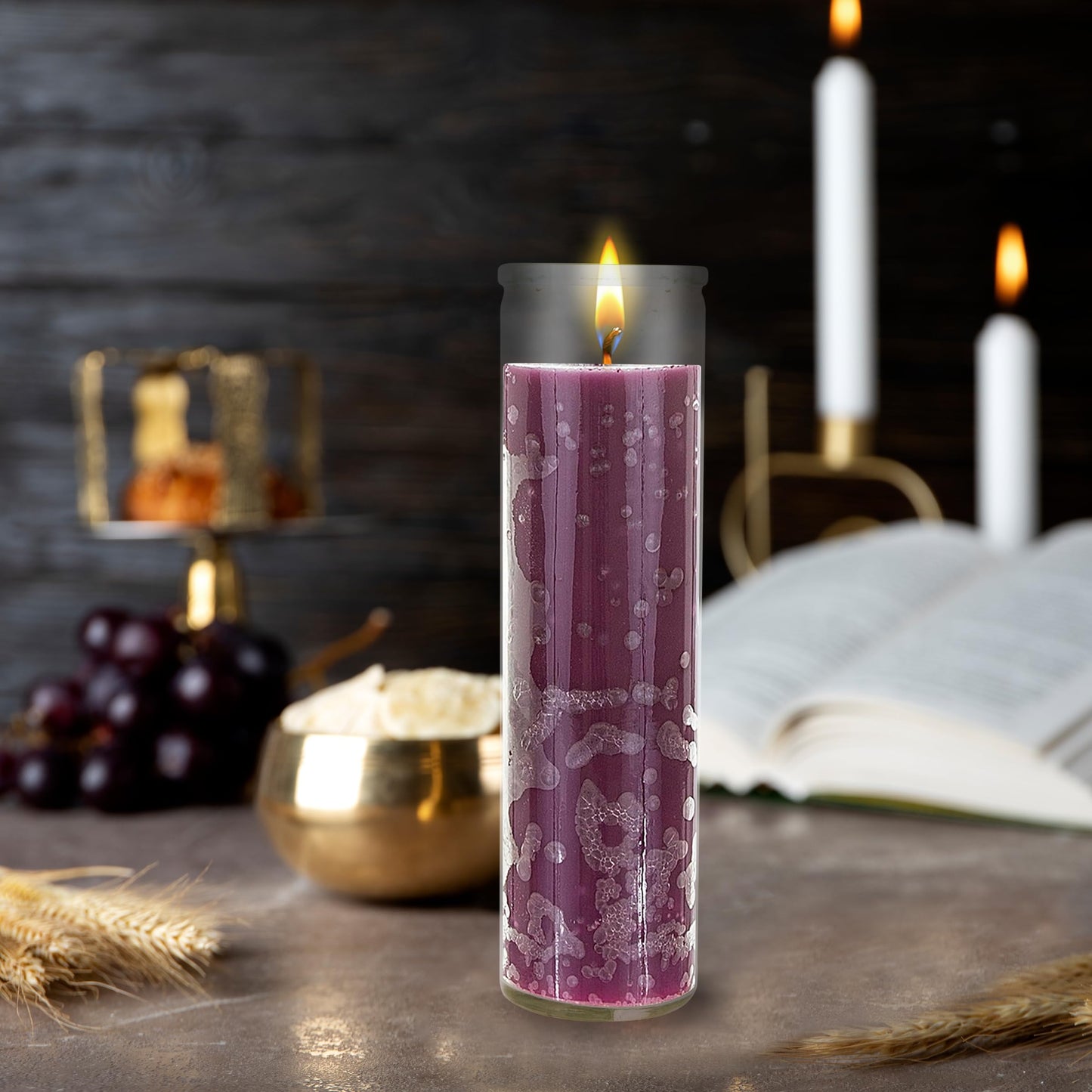Mega Candles 1 pc Unscented Purple 7 Day Glass Container Devotional Prayer Candles, Premium Wax Candle 2 Inch x 8 Inch, Sanctuary, Vigils, Prayers, Blessings, Religious, Memorials, Remembrance