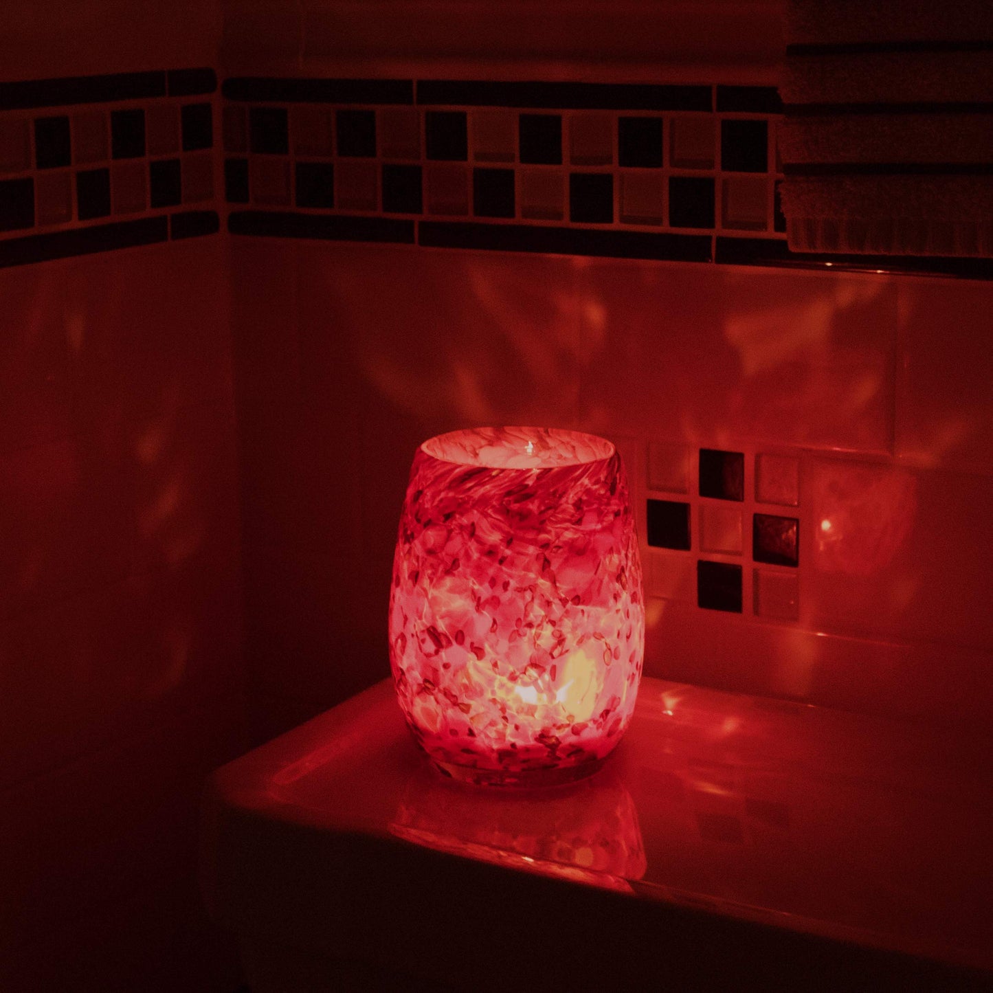 Totally Blown Glassworks Votive Candle Holder, Tea-Light, Handmade Blown Glass, Accent Vase, Centerpiece, Home Decor, Artist Dehanna Jones, Seattle, WA. (Red-Red Wine)