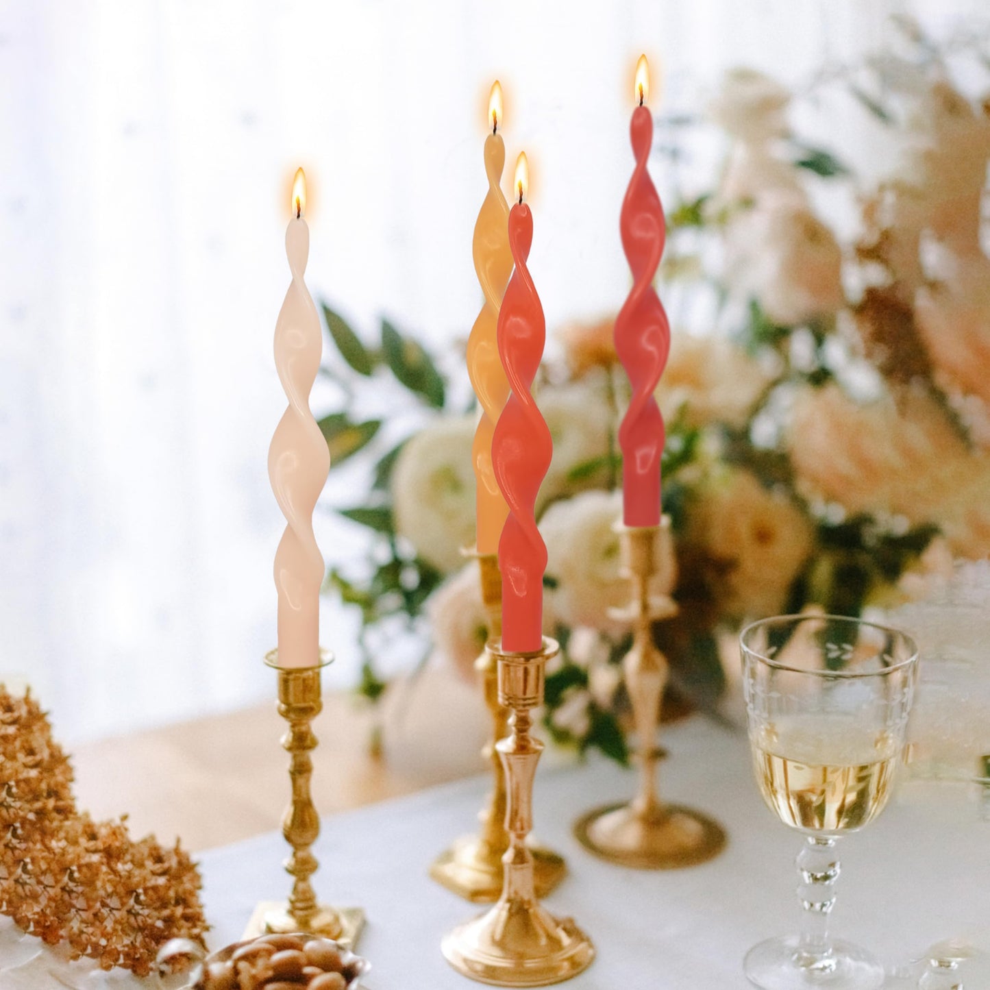 Smokeless Gradient Orange Spiral Taper Candle Unscented Taper Candlesticks Handmade 10 inch Long Twisted Candles for Wedding Home Decor Women Gifts