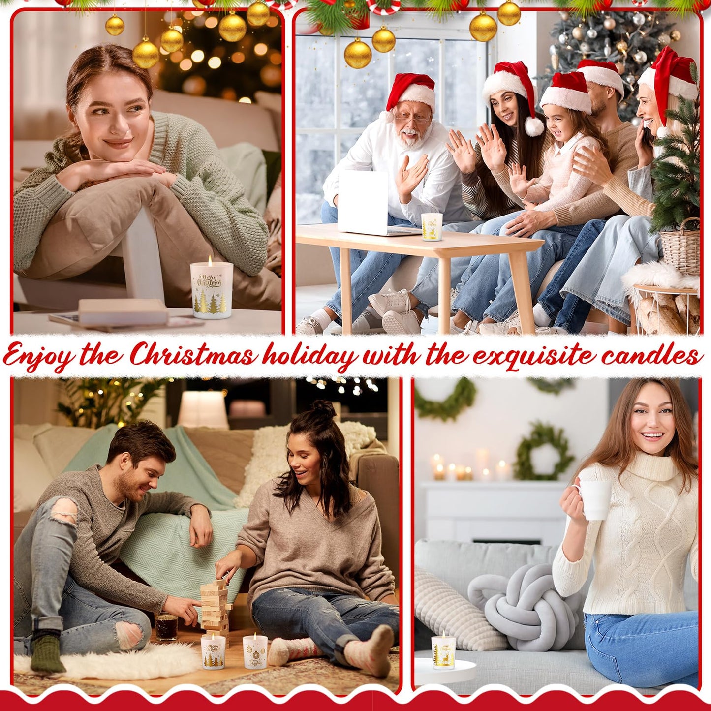 Nuanchu 12 Pcs Christmas Scented Candles Gift Set 12 Fragrances Aromatherapy Long Lasting Christmas Jar Candles Soy Wax Gift for Mom Women Men Xmas Holiday Birthday Supplies (Stylish)