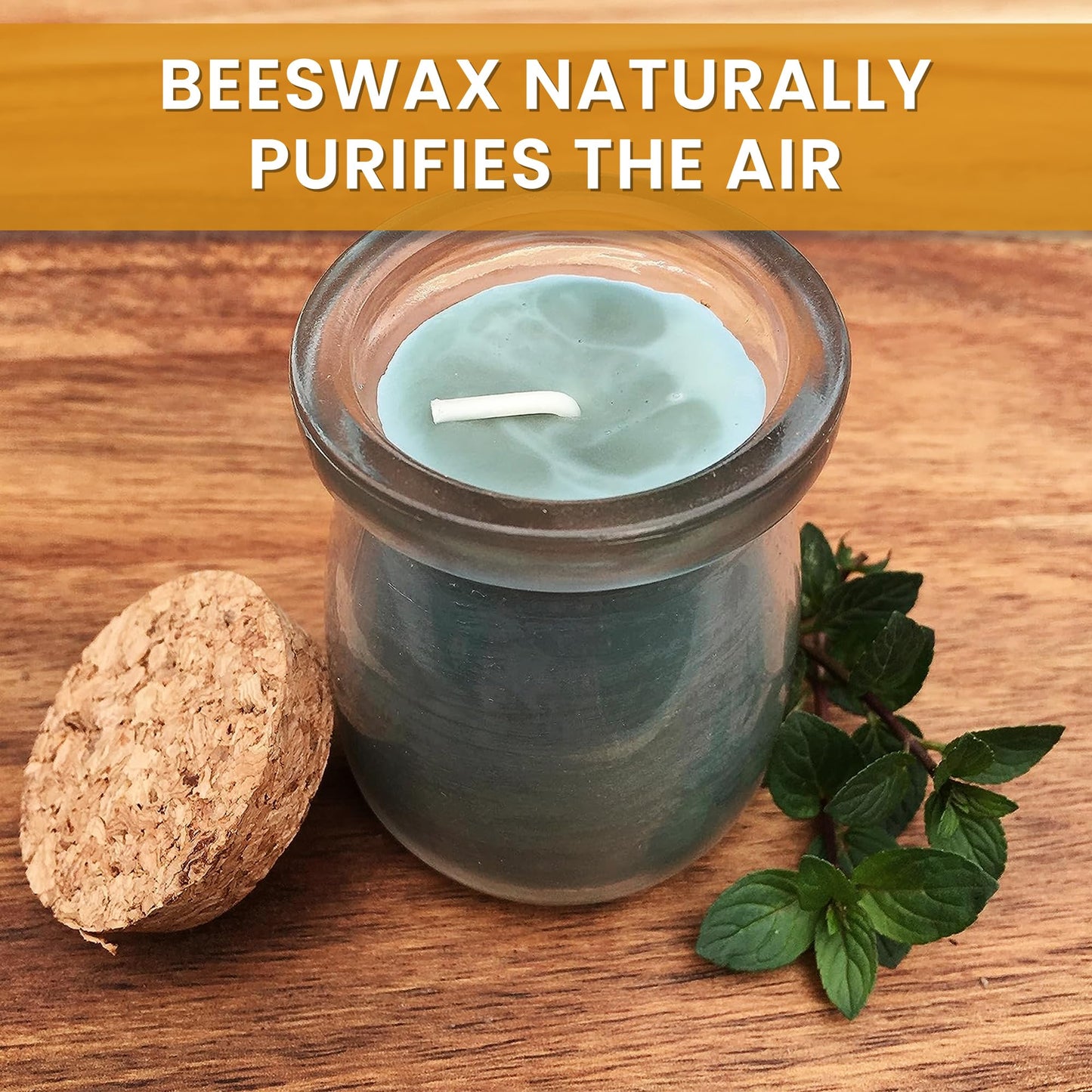 BeeTheLight Beeswax Jar Candle with Cork Lid - Rosemary Lemongrass Aromatherapy Candle - 20 Hours Burn Time - All Natural 100% Pure Beeswax Candle - Handmade Decorative Jar Candle