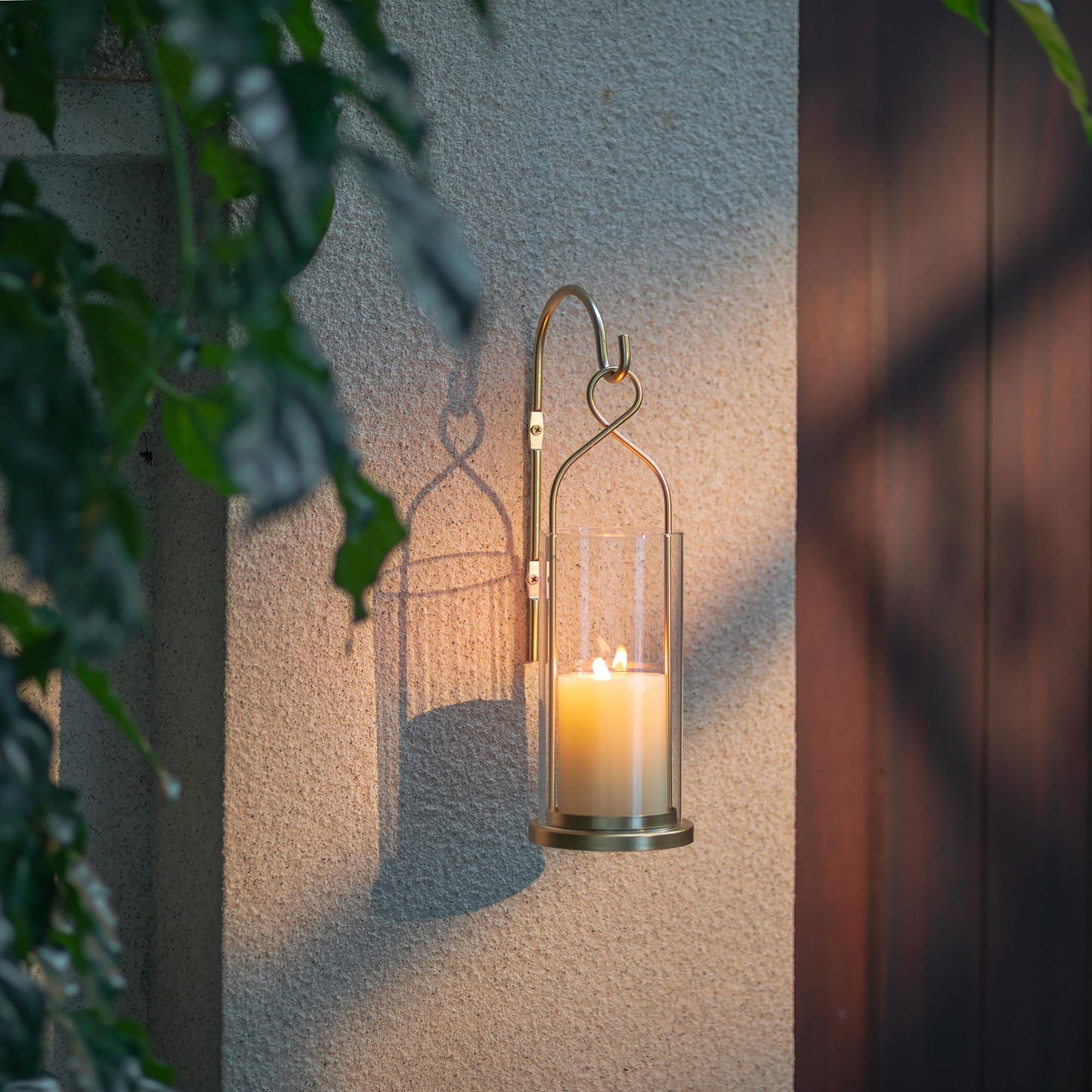 Walasis Gold Candle Sconces Wall Decor: Set of 2 Wall Candle Holder for Pillar Candles - Modern Metal Hurricane Lantern Decoration for Indoor Porch Fireplace Bathroom Living Room