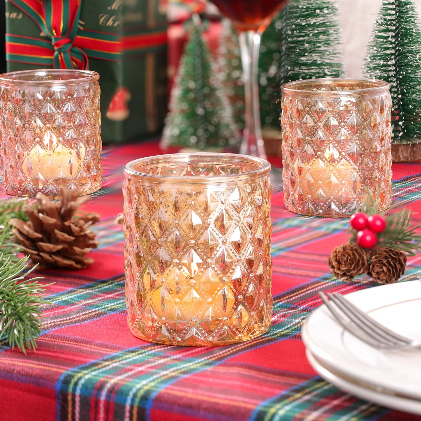 8 Pcs Large Votive Candle Holders Gold Tea Light Candle Holders Glass Candle Holder for Wedding, Bridal Shower, Table Centerpiece, Party, Home Decor