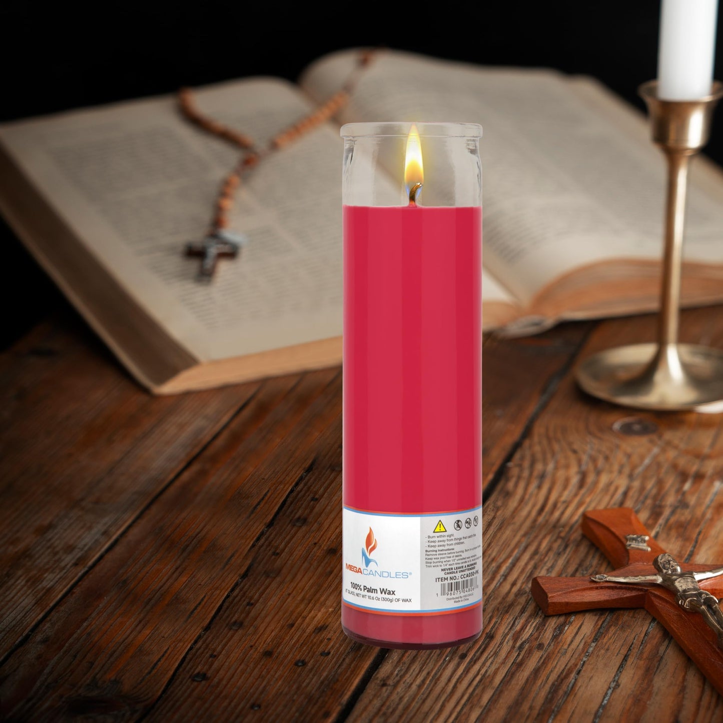 Mega Candles 1 pc Unscented Pink Glass Container Devotional Prayer Candles, Shortening Wax Candle 2 Inch x 8 Inch, Sanctuary, Vigils, Prayers, Spiritual, Blessings, Religious, Altar, Remembrance