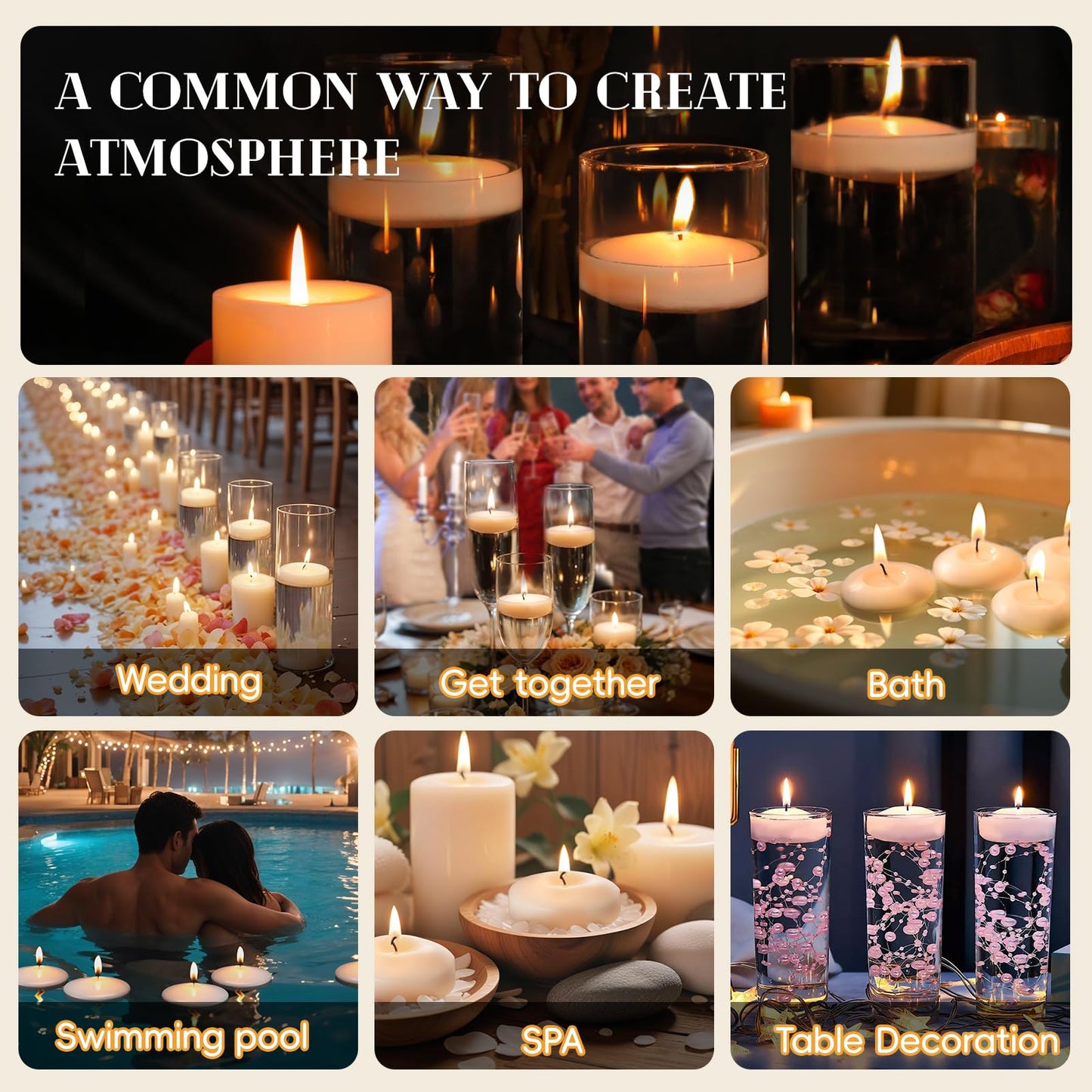 Soy Tealight Candles 120 Pack, 6 Hours Long Burning,3 inch White Floating Candle, 60 Pack