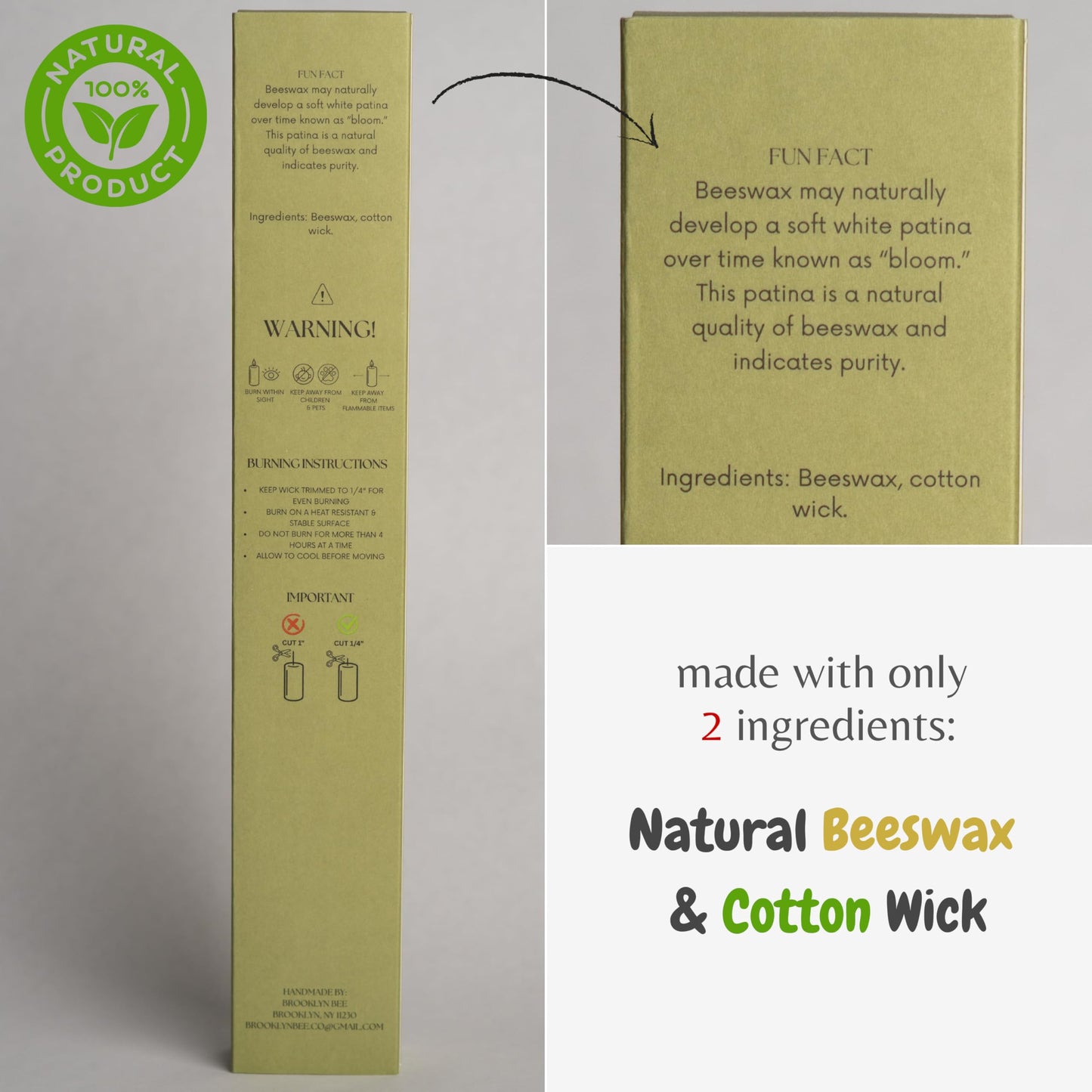 Premium 100% Pure Beeswax Taper Candles – Handmade in USA – Dripless, Non Toxic, 10+ Hour Burn – 11.5 in (Set of 2) – Made with Locally Sourced Beeswax