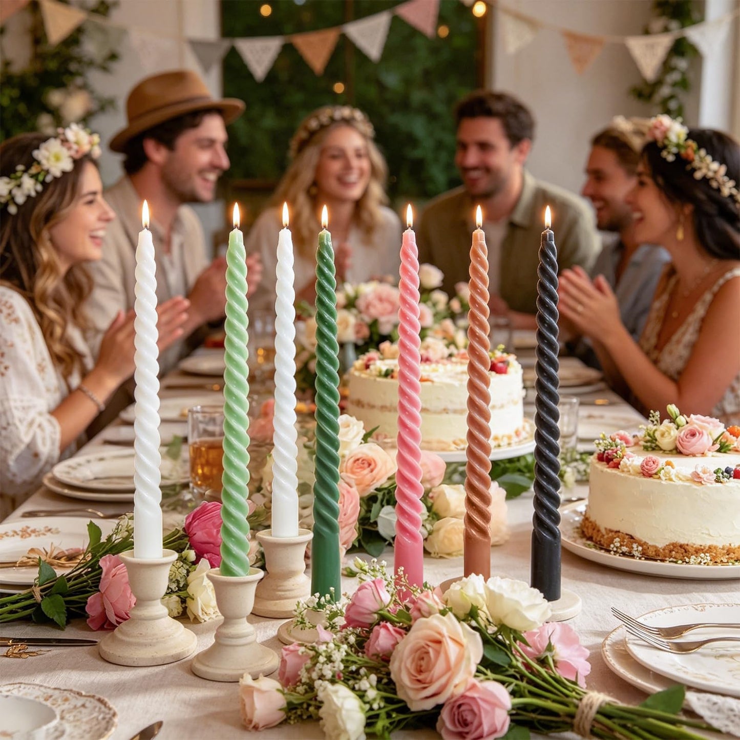 Whaline 12 Pcs 10 Inch Boho Spiral Taper Candles 6 Colors Dripless Twisted Wax Candles Long Unscented Candle Sticks for Home Party Dinner Table Supplies