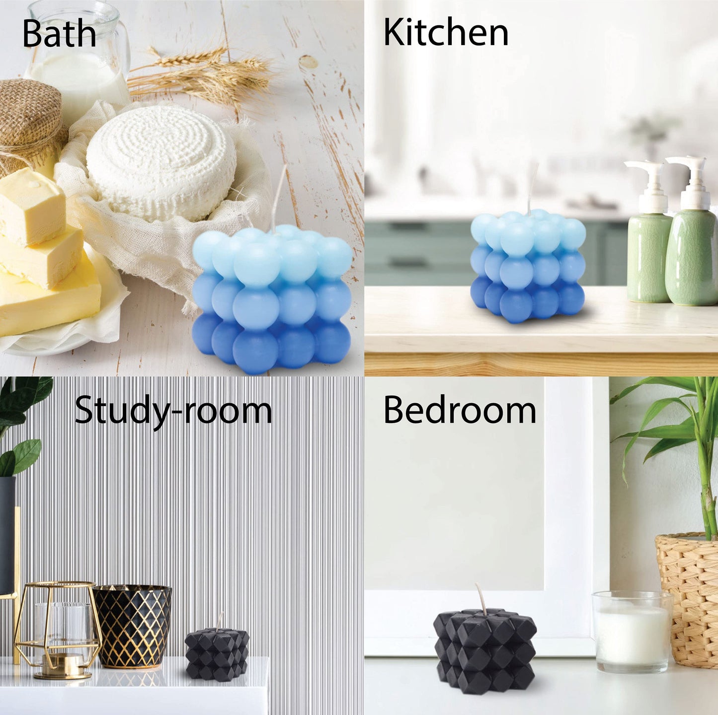 Bubble Candle, 4pcs Cube Soy Wax Bubble Candles Scented Aesthetic Bubble Candle Set for Home Bedroom Decor Birthday Mothers Day Gifts for Mom (Blue Bubble Candles)