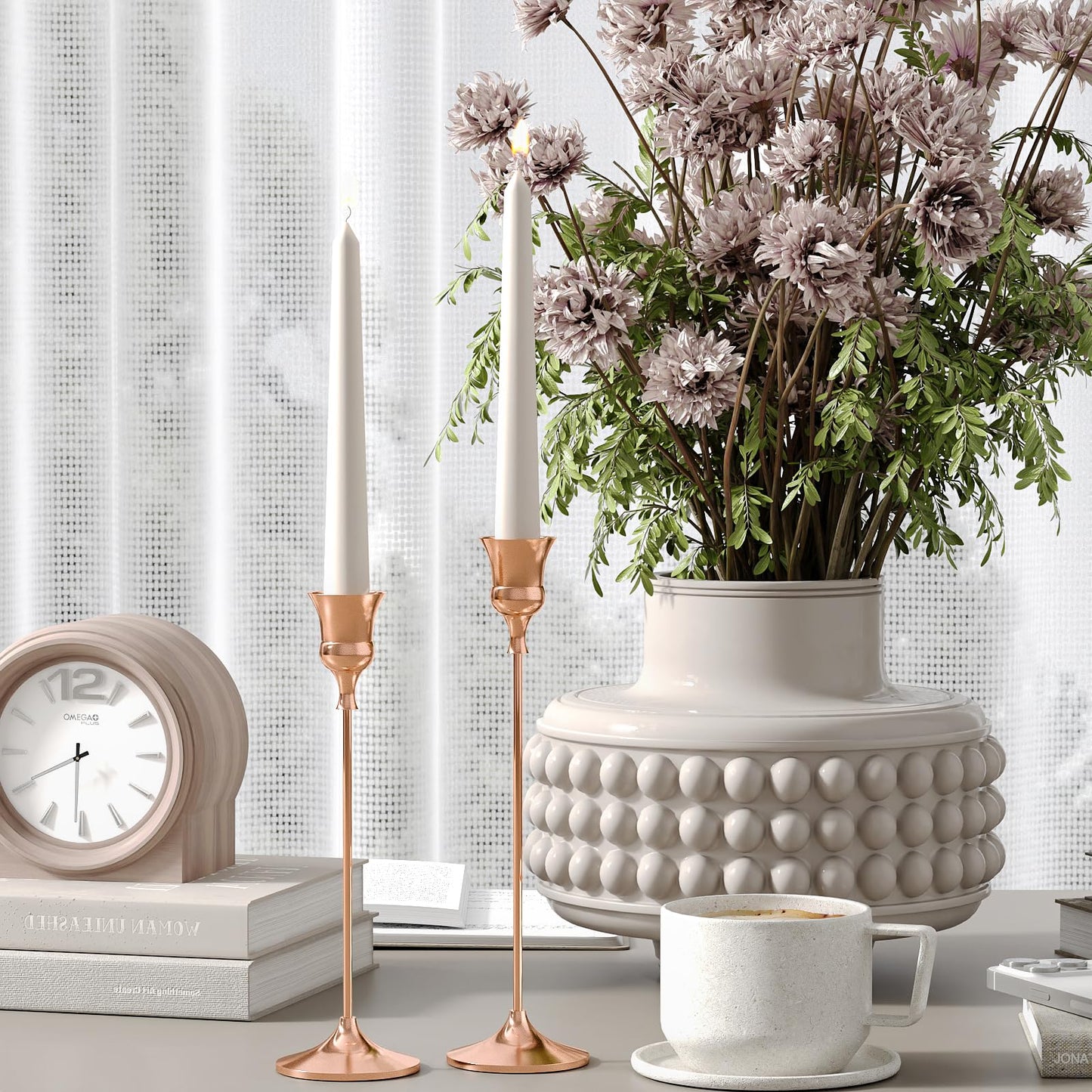 Showin Candlestick Holders Rose Gold, 3 Packs Taper Candle Holder for Candlesticks, Candle Sticks Holder Decor for Home Decor