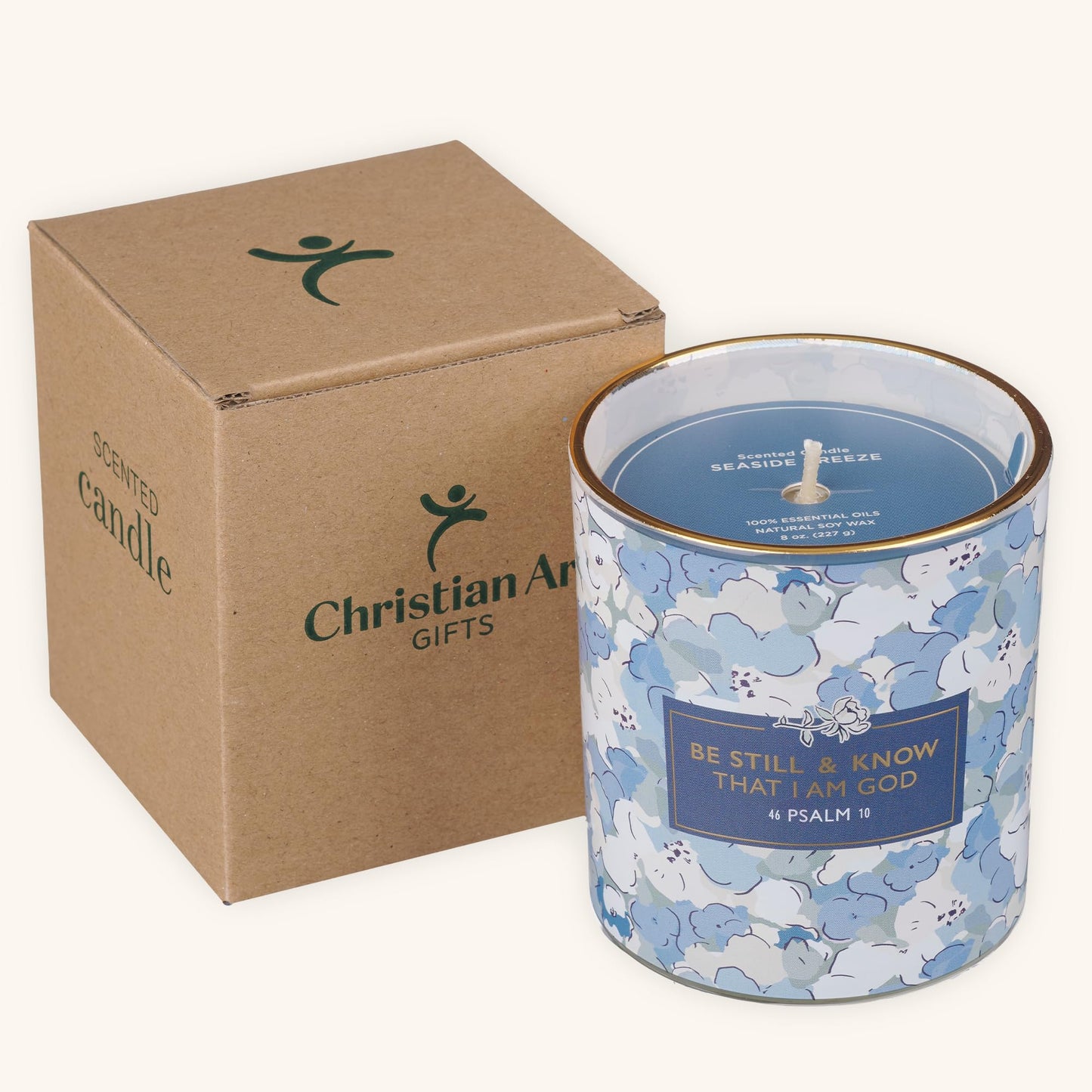 Christian Art Gifts Be Still & Know Bible Scented Candle: Soy Wax, Pure Essential Oils, Seaside Breeze Scent, Bible Verse, Floral Design Glass Jar, Encouragement Gift for Women, 40 Hours Burn Time
