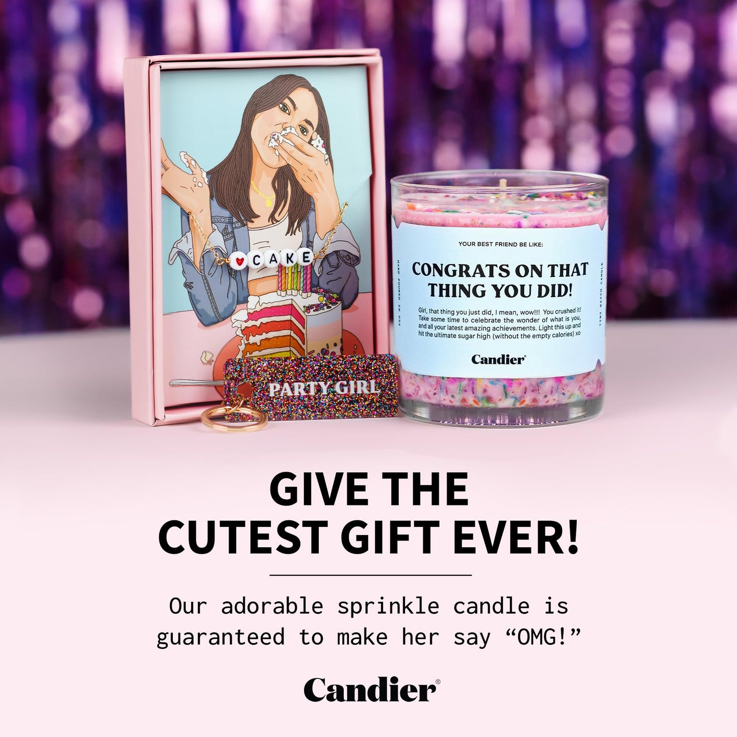 Congrats Scented Candle, Natural Soy Candle with Strawberry Jam & Vanilla Cake Notes, Aromatherapy for Relaxation, Unique Candles Gifts for Women, 60-Hour Burn Time - Candier by Ryan Porter