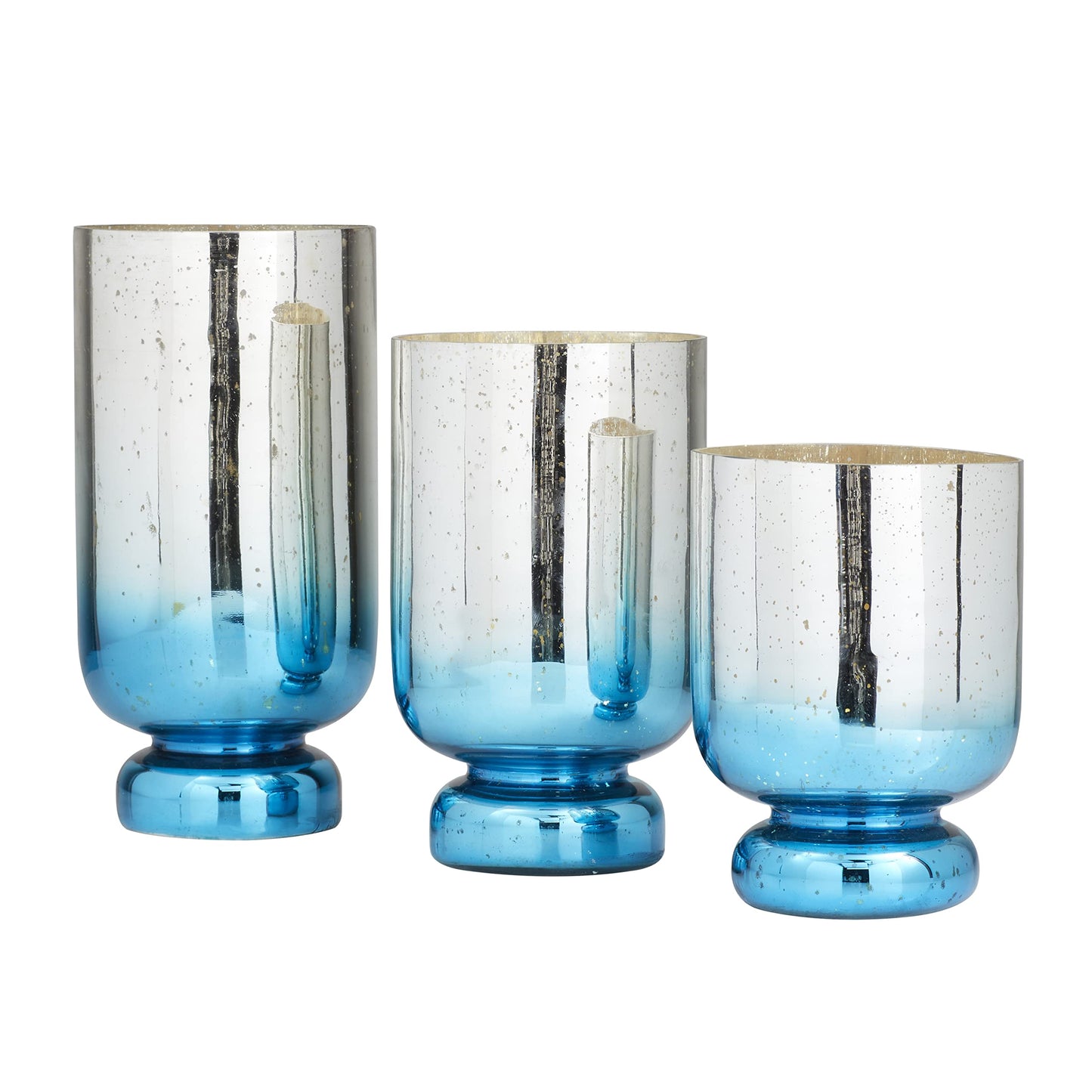 Deco 79 Glass Pillar Candle Holder with Ombre Effect, Set of 3 12", 10", 8"H, Silver