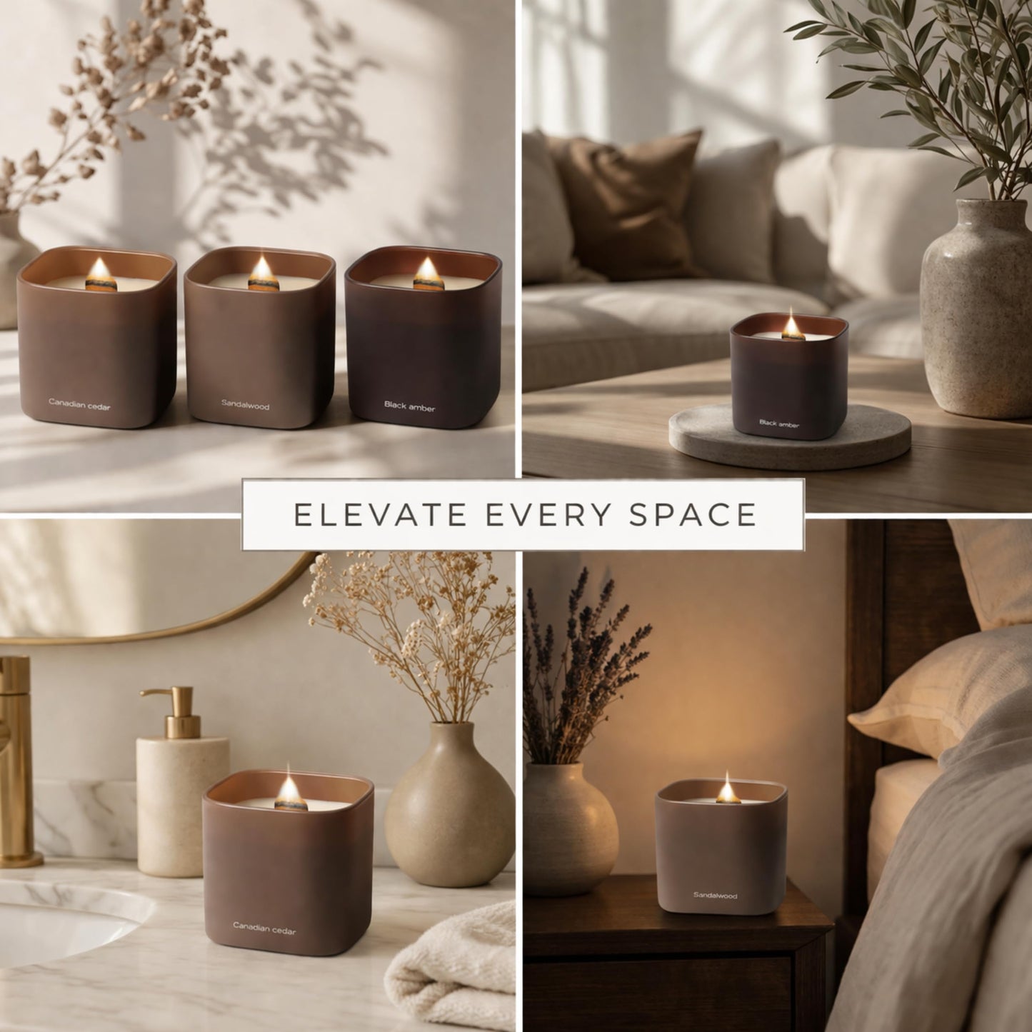 Set of 3 Premium Scented Soy Candles Gift Set | Dusk to Dawn Collection - Canadian Cedar, Black Amber & Sandalwood | Crackling Wood Wick | Luxury Candles for Relaxation, Home Décor, Gifts | 9.8oz Each