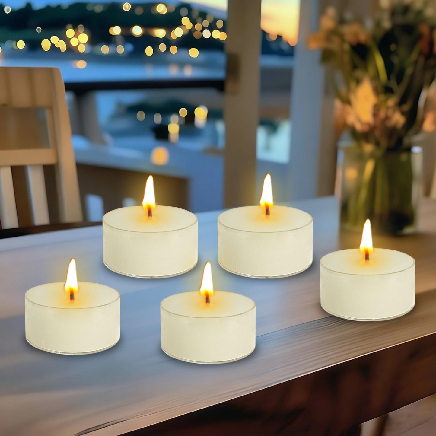Fig Scented Tea Light Candles 24 Pack Beige Hand Poured Smokeless 4 Hours Clean Burning Small Round Clear Cups Tealight Candles for Romantic Dinners Wedding Centerpieces Cozy Evenings