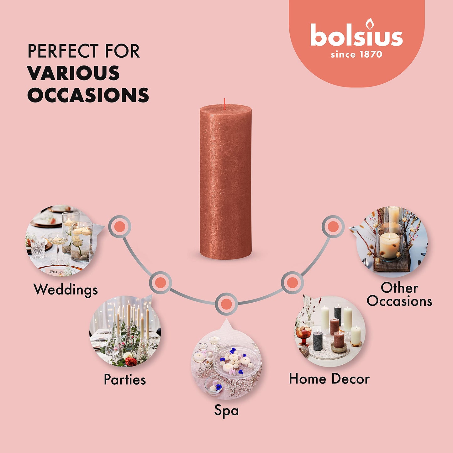 BOLSIUS Amber Shimmer Metallic Pillar Candles 4 Pack - 2.75 X 7.5 Inches - Premium European Quality - Includes Natural Plant-Based Wax - Unscented Dripless Smokeless 85 Hour Party Décor Candles