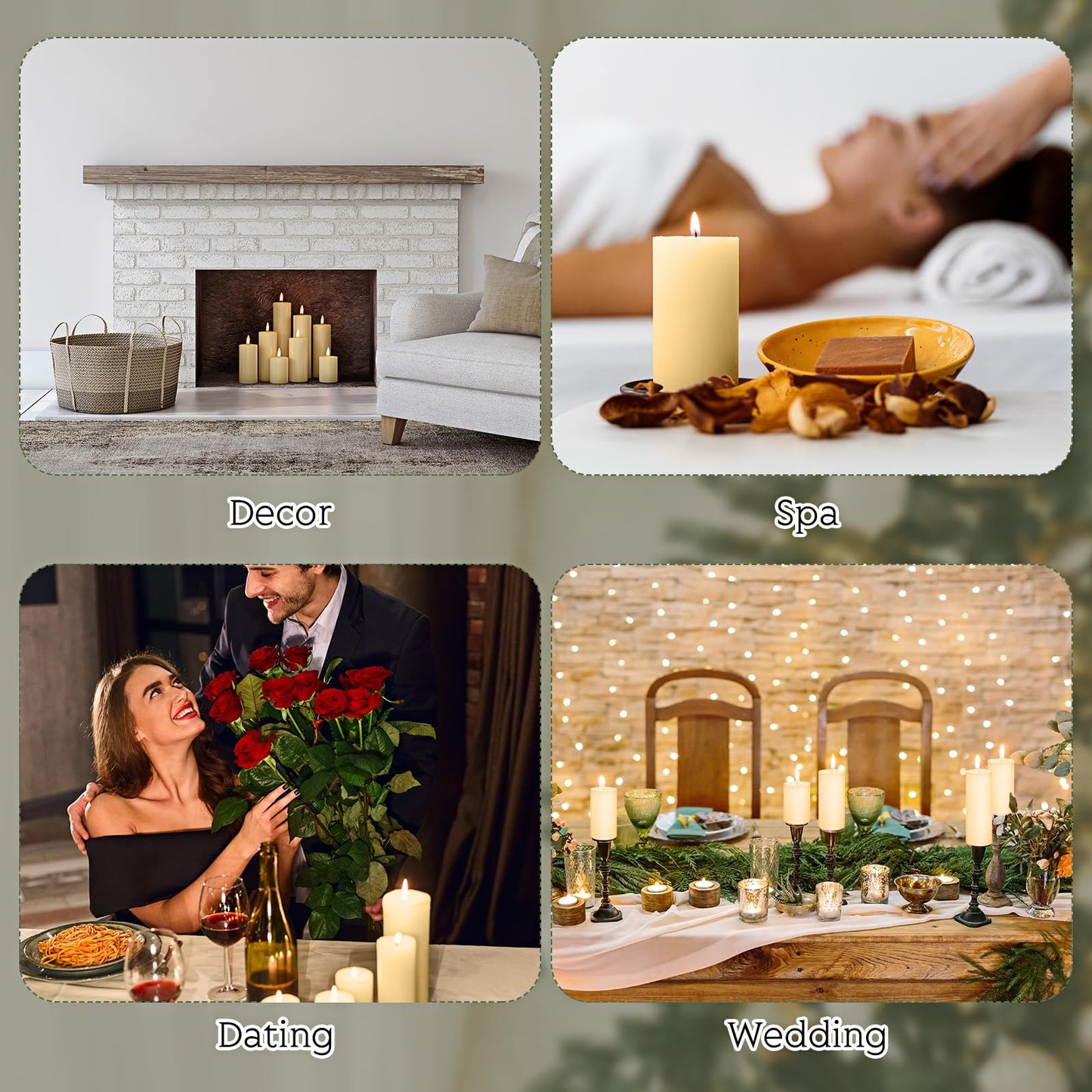 Shihanee 12 Pcs Pillar Candles 3 in x 3,4,5,6,8,10 Dripless Unscented Smokeless Candle Long Burning Decorative Rustic Candles with Cotton Wick for Wedding Home Fireplace (Ivory White)