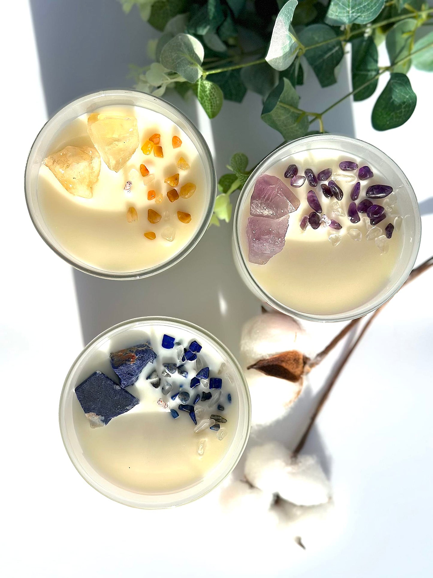 Ava Concept Lazurite Crystal Candle – 10oz / 280g | Amber Ocean Aromatherapy | Hand-Poured Soy Wax | Genuine Lapis Lazuli Healing Crystals Embedded | Power, Wisdom & Luck | Gift Box Included