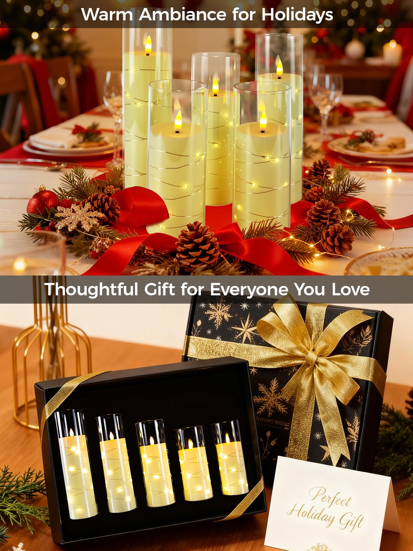 uuffoo 5 Pcs Flameless LED Candles with Timer Remote Flickering Flameless Candles with Embedded Star String, 3D Wick Acrylic Battery Operated LED Pillar Candles for Wedding Party Home Decor