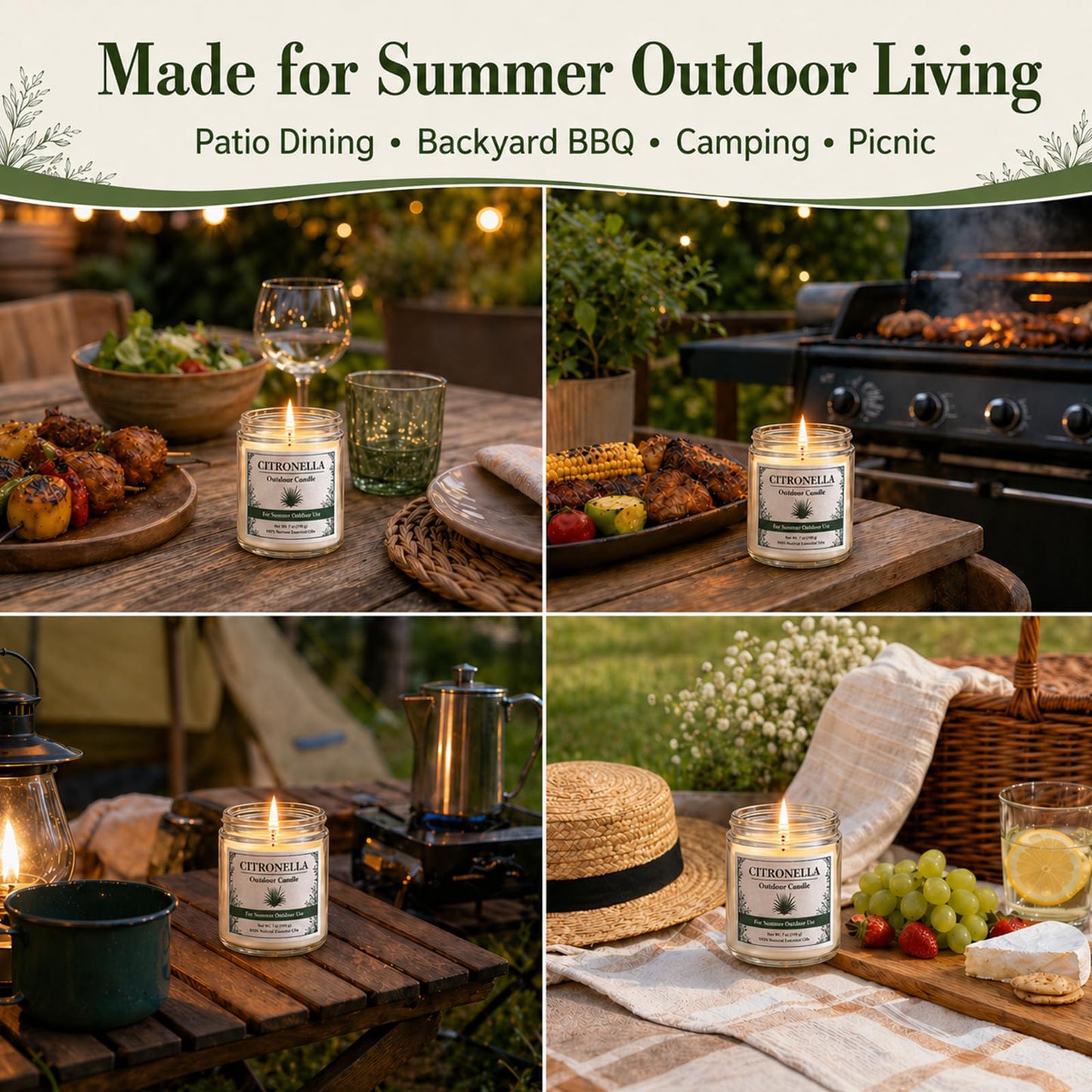 Citronella Candles Outdoor - 6 Pack Soy Wax Citronella Candles, 42 oz 300 Hours Total Outdoor Candle Set for Patio Backyard, Garden, Balcony, Deck, Porch, BBQ, Camping & Summer Parties