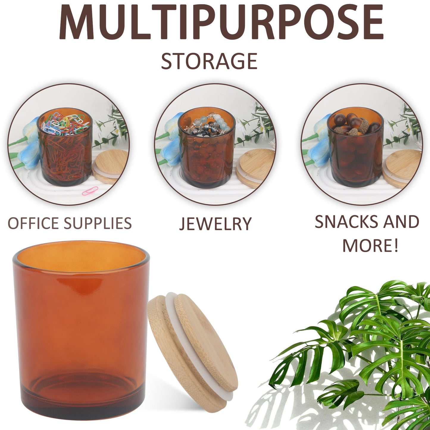 MILIVIXAY 12Pack 12 OZ Amber Thick Glass Candle Jars with Lids - Bulk Empty Candle Jar for Making Candles - Spice, Powder Containers.