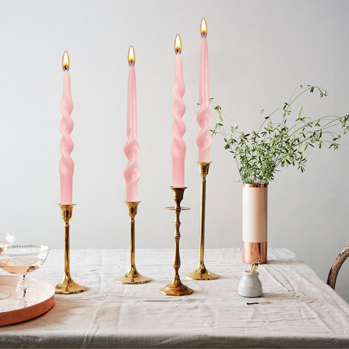 Spiral Candle Pink 10 Inch Tall Taper Candle 4 PCS Unscented Candles Sticks Smokeless Tapered Candles for Home Party Wedding Decoration Valentine's Day Anniversary & All Special Occasions