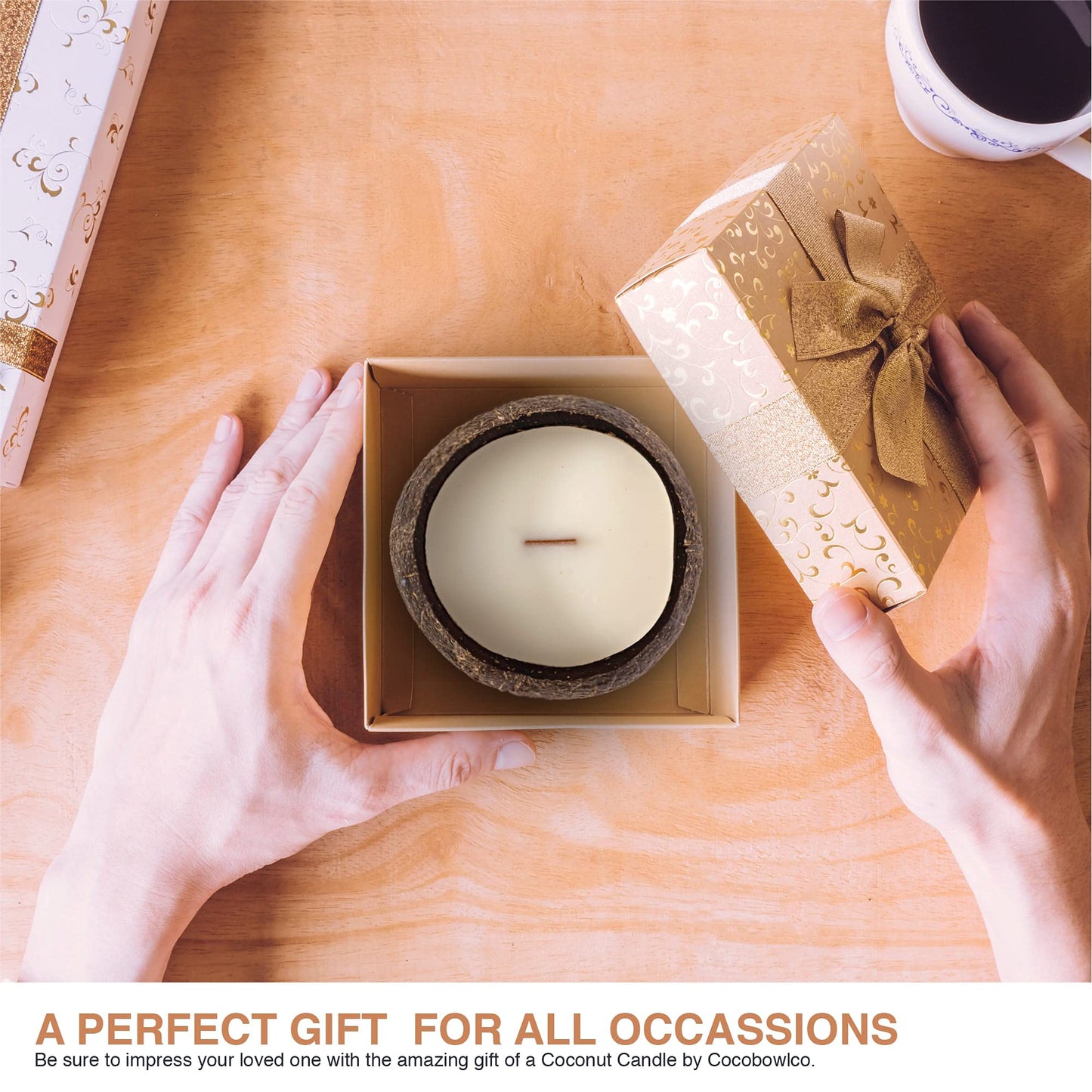 Cocobowlco Soy Coconut Candle - Vanilla Scent, Wood Wick, Real Coconut Shell, Eco-Friendly, 45+ Hours Burn Time