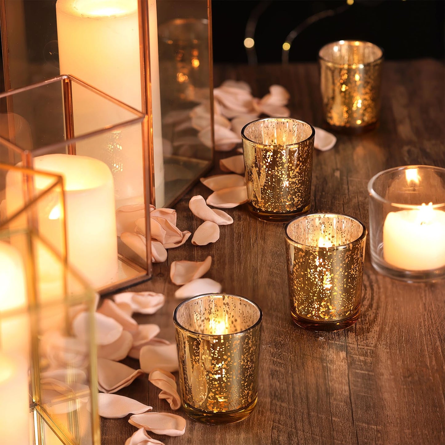 LETINE Gold Votive Candle Holders Set of 36 - Speckled Mercury Gold Glass Candle Holder Bulk - Ideal Spring Summer Decor for Wedding Centerpiece Table,Valentine's Day Decorations Indoor