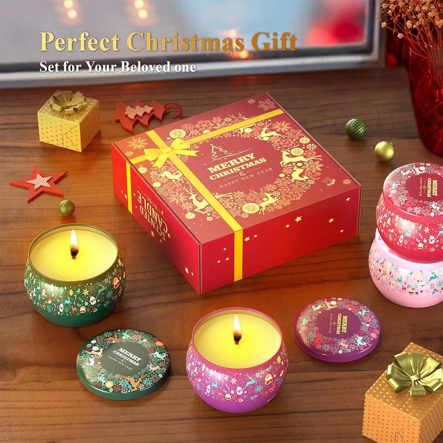 THAUSDAS Scented Candles Gift Set: 4 Pack 4.4 oz Aromatherapy Christmas Candles for Home Scented - 120H Burning Stress Relief Gifts for Women, Birthday, Mother's Day