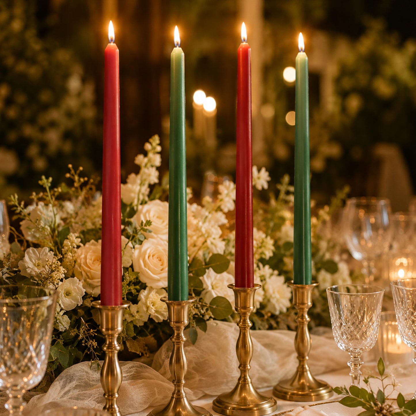 10 Inch Red and Green Taper Candles Set of 4, Handmade Unscented Dinner Candles for Candlestick Holders, Christmas Holiday Wedding Table Centerpiece Decor