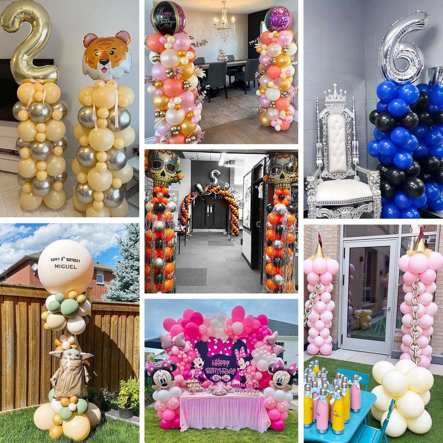 TEKXYZ Telescoping Balloon Stand Set of 2, 1.5ft to 7ft Free Adjustable Metal Balloon Column Stand for Party Decorations
