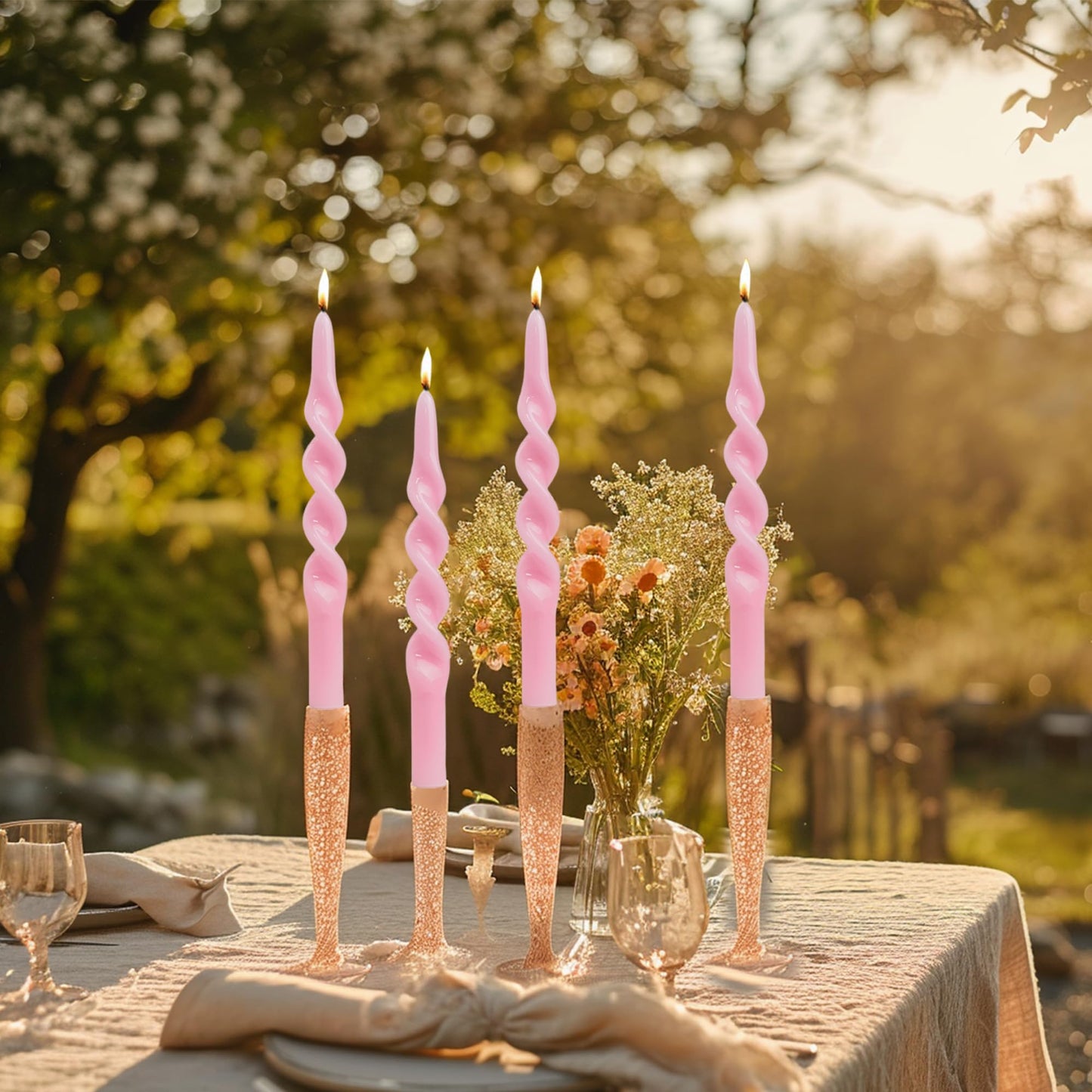 MAITREYA Olive Taper Candles Conical Stick Candles Spiral Taper Candles-Set of 4 for Decoration Weddings Party Church-Unscented Dripless Candles,10inch(C-Olive)
