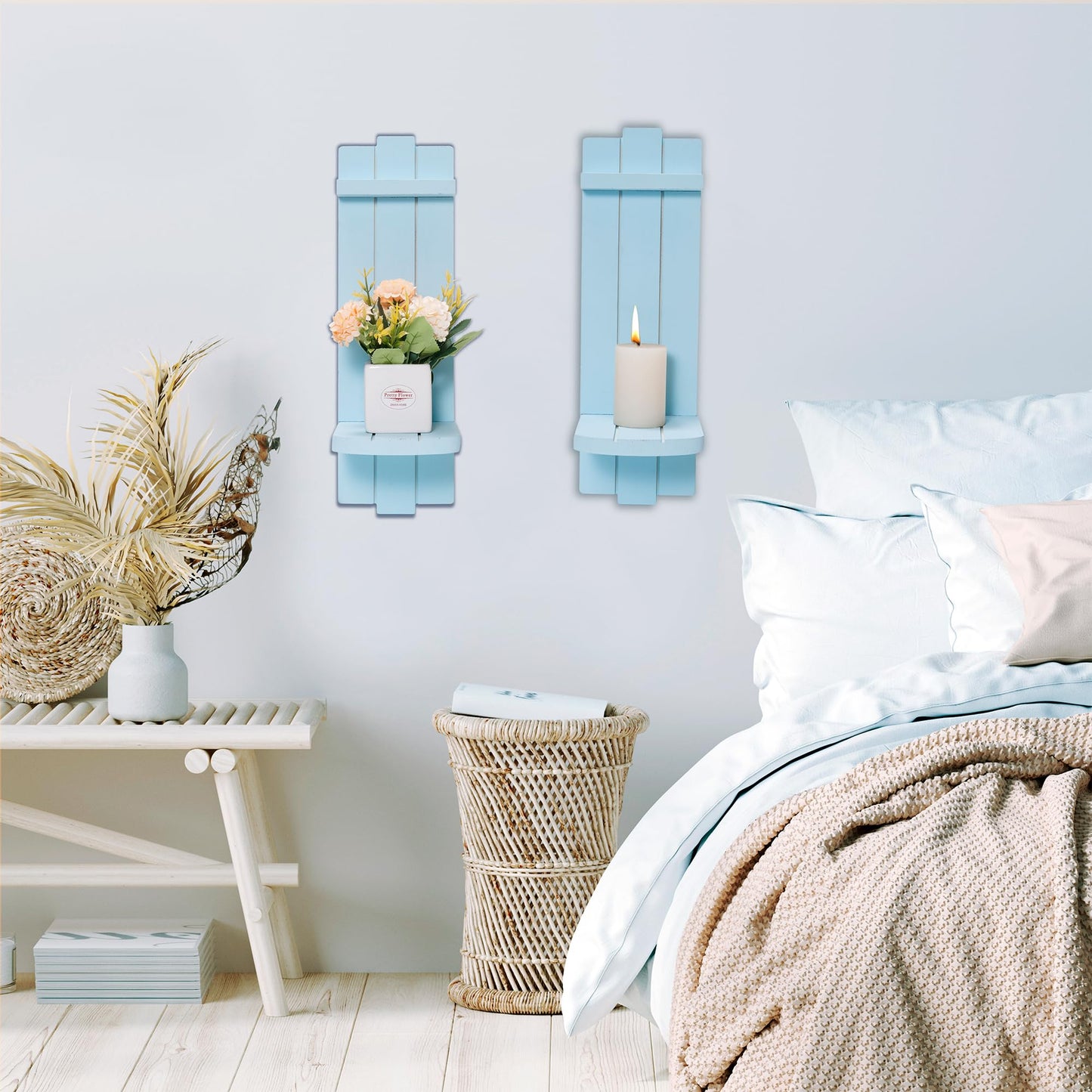 Yorkmills Sconces Wall Decor Set of 2, Wall Candle Holder Rustic Home Decor, Farmhouse Art Floating Candle Sconces Shelf Blue Wall Decorations for Living Room, Dining Room, Bedroom, Bathroom