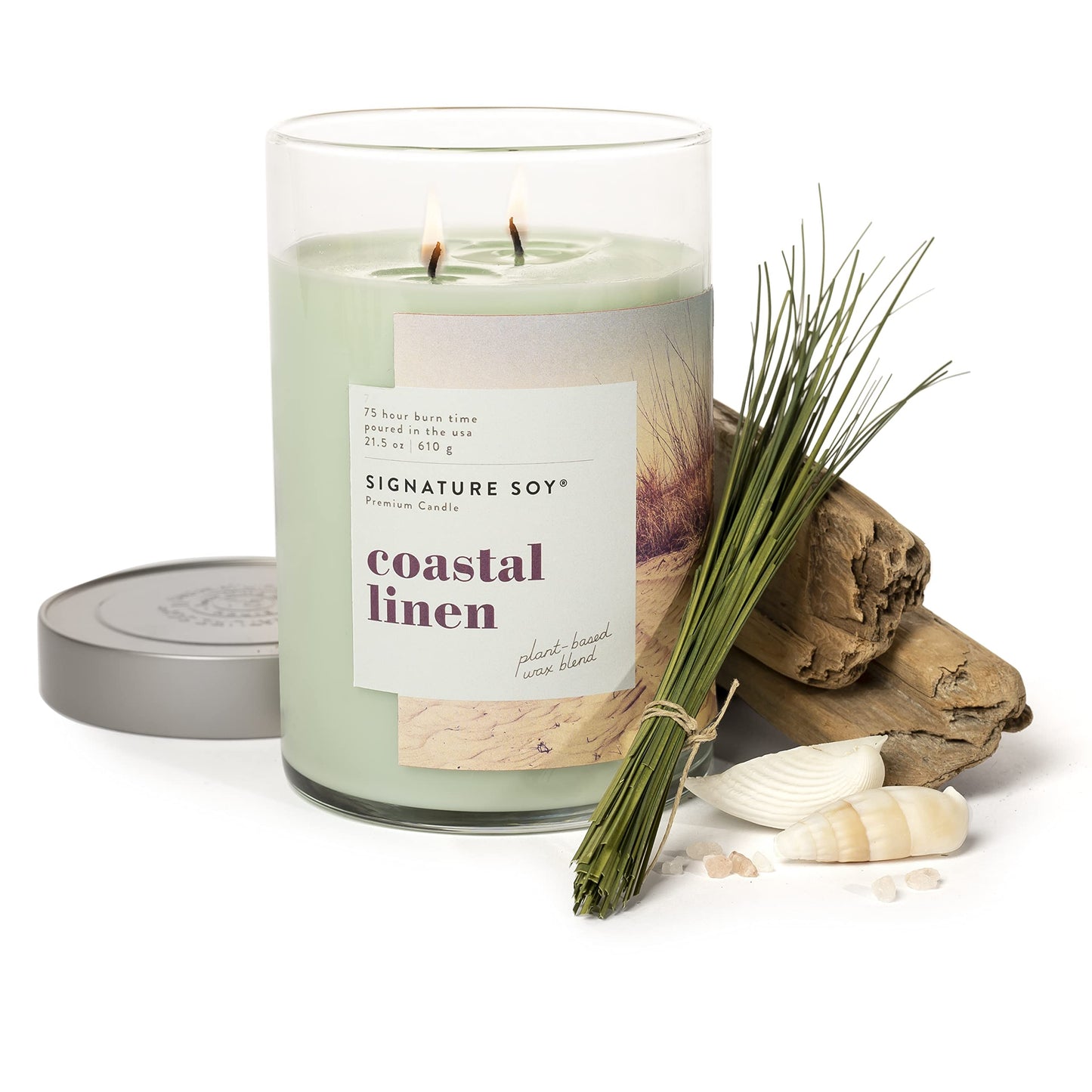 Signature Soy Lidded Coastal Linen Scented Candle, Extra Large Jar