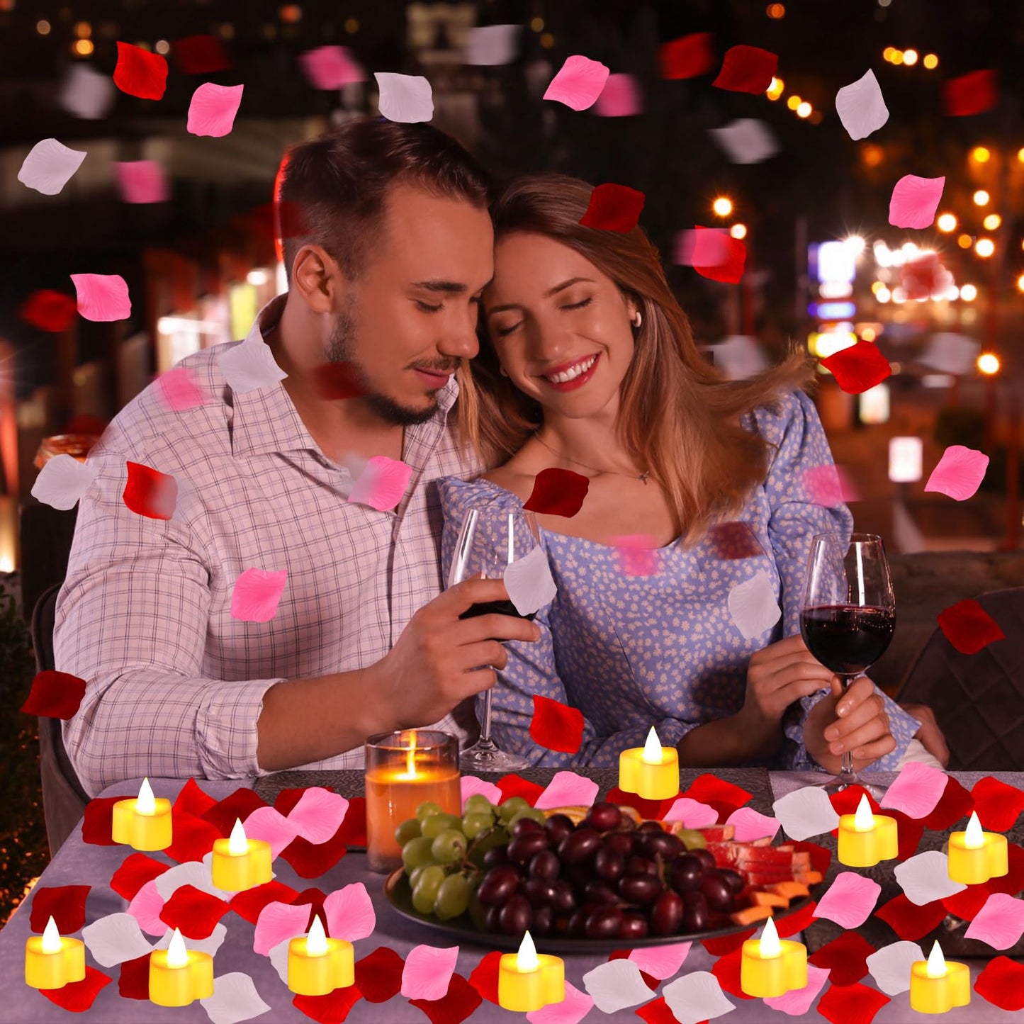 VIHOSE 4000 Pcs Artificial Rose Petals with 24 Pcs LED Tea Lights Candles Flameless LED Candles Fake Rose Petals for Wedding Birthday Party(Yellow Light, Bright Color Petal)