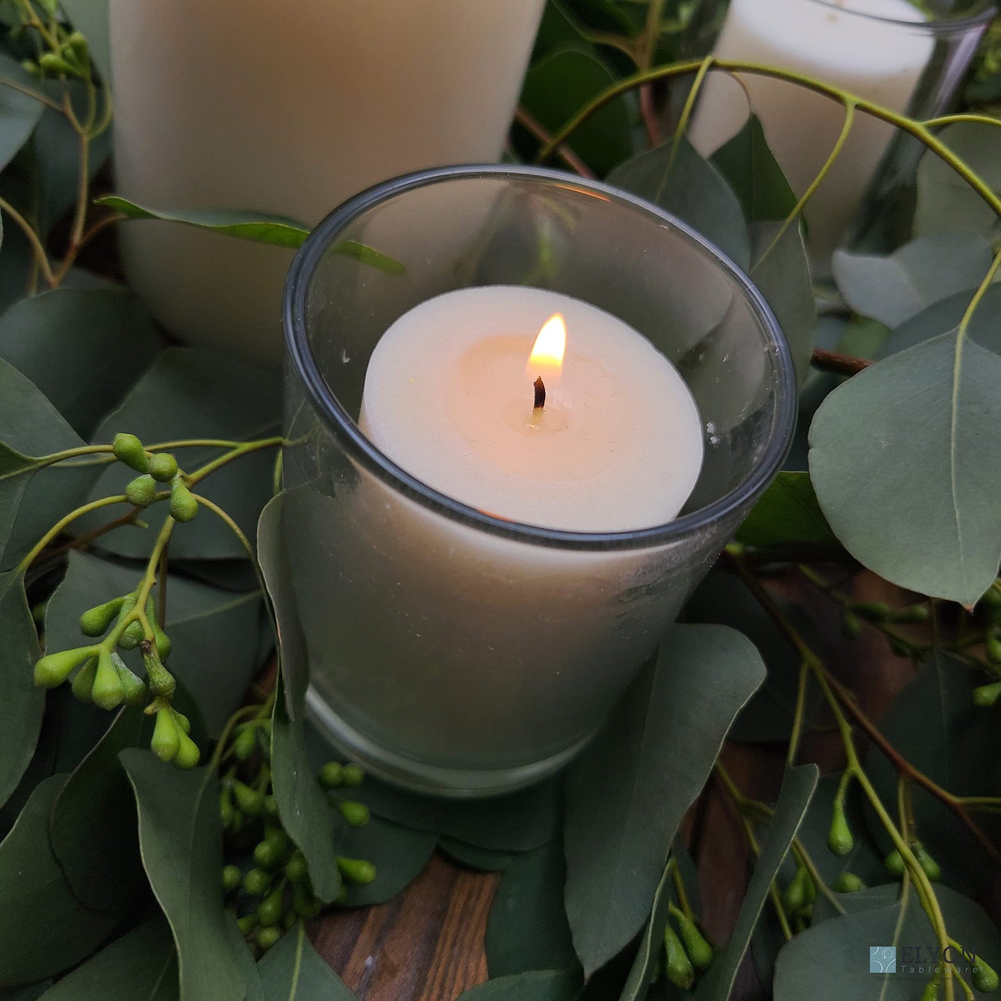 18 White Colored Unscented Wax Votive Candles in Glass Holder, 24 Hours Burn Time