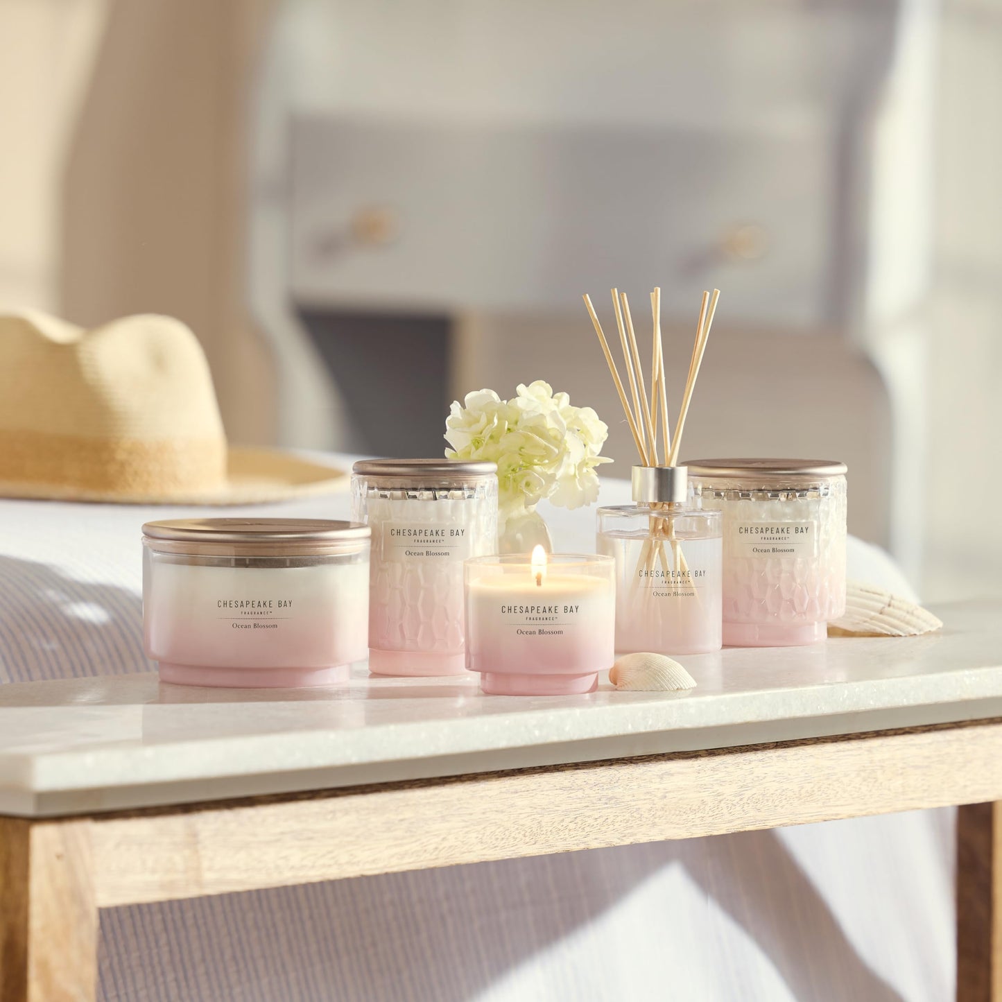 Chesapeake Bay, 8oz Ocean Blossom Scented Candle, Mood Evoking Fragrance, Textured Sea Glass-Inspired Jar, Premium Soy Blend Wax with Essential Oils, Coastal Fragrance for Home Décor or Gifting