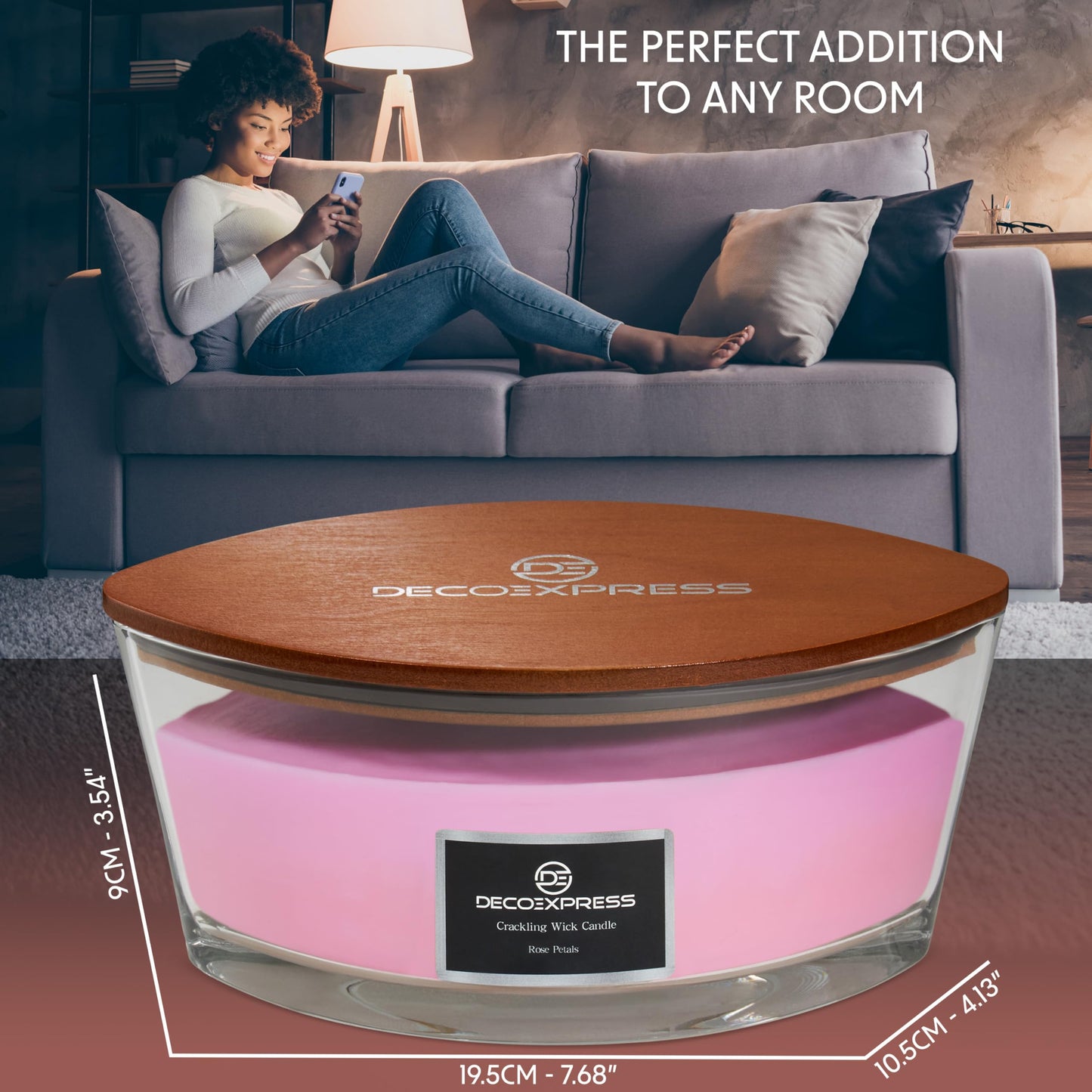 DECO EXPRESS Scented Candles, Crackle Double Wick Candles, Long 50 Hours Burn Time, Home Decor & Gift Ideas (Rose Petals)