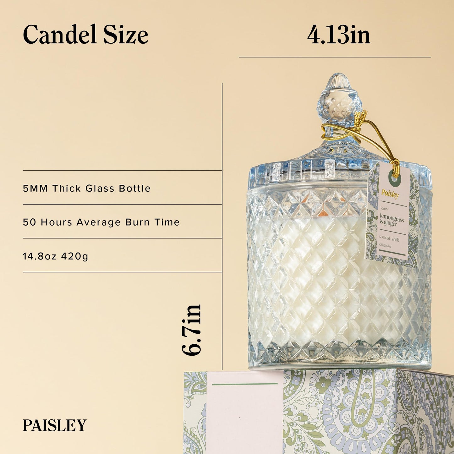 Hidden Label Large Decorative Jar Candle,Wood Wick Jasmine& Magnolia + Lemongrass Ginger Scented Candle.Soy Wax Candle for Home Scented