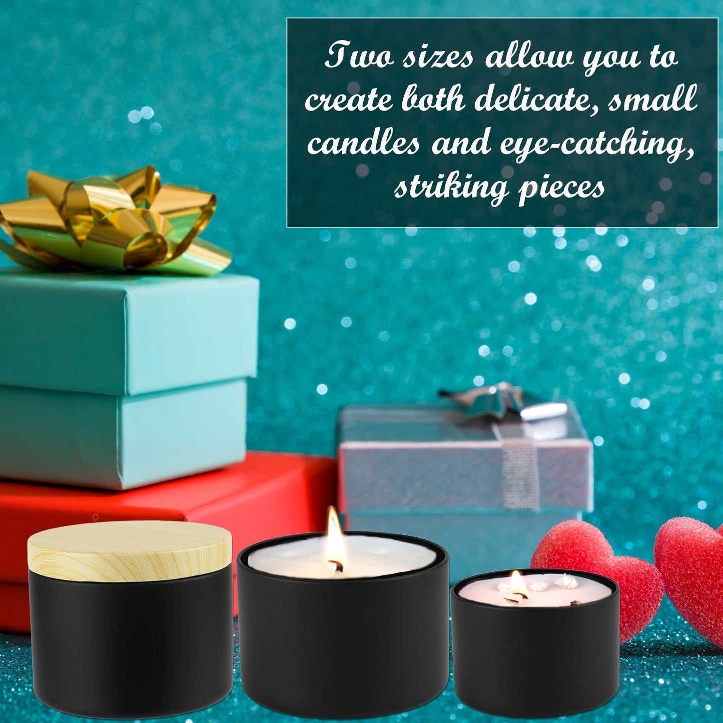Swakuta 30 Pack Candle Tins for Candle Jars Making Black Metal Empty Candles Container with Wood-Grain Lids Bulk 4 8 oz Gift DIY Storage Supplies