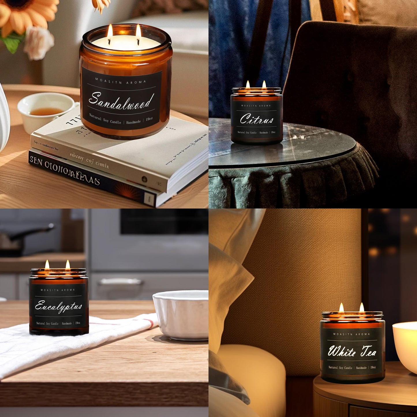 MOASITN Citrus Large Heavenly Scented Candles for Home|19oz 100h Long Lasting Clean Burn|Natural Soy Aromatherapy Candle|2 Wick Jar Candle for Women,Men as Relaxing,Birthday,Housewarming Gifts