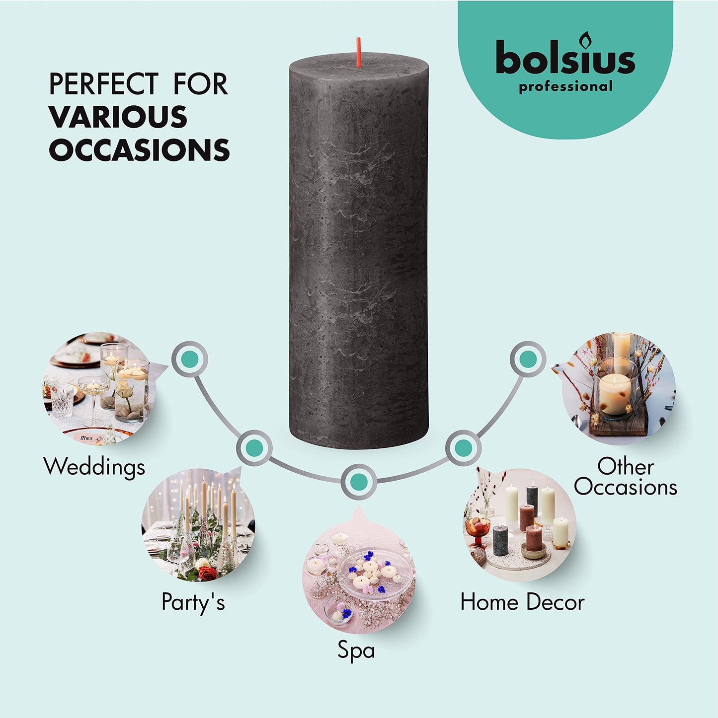 BOLSIUS 6 Pack Black (Stormy Gray) Rustic Pillar Candles - 2.75 X 7.5 Inches - Premium European Quality - Includes Natural Plant-Based Wax - Unscented Dripless Smokeless 85 Hour Home Decor Candles
