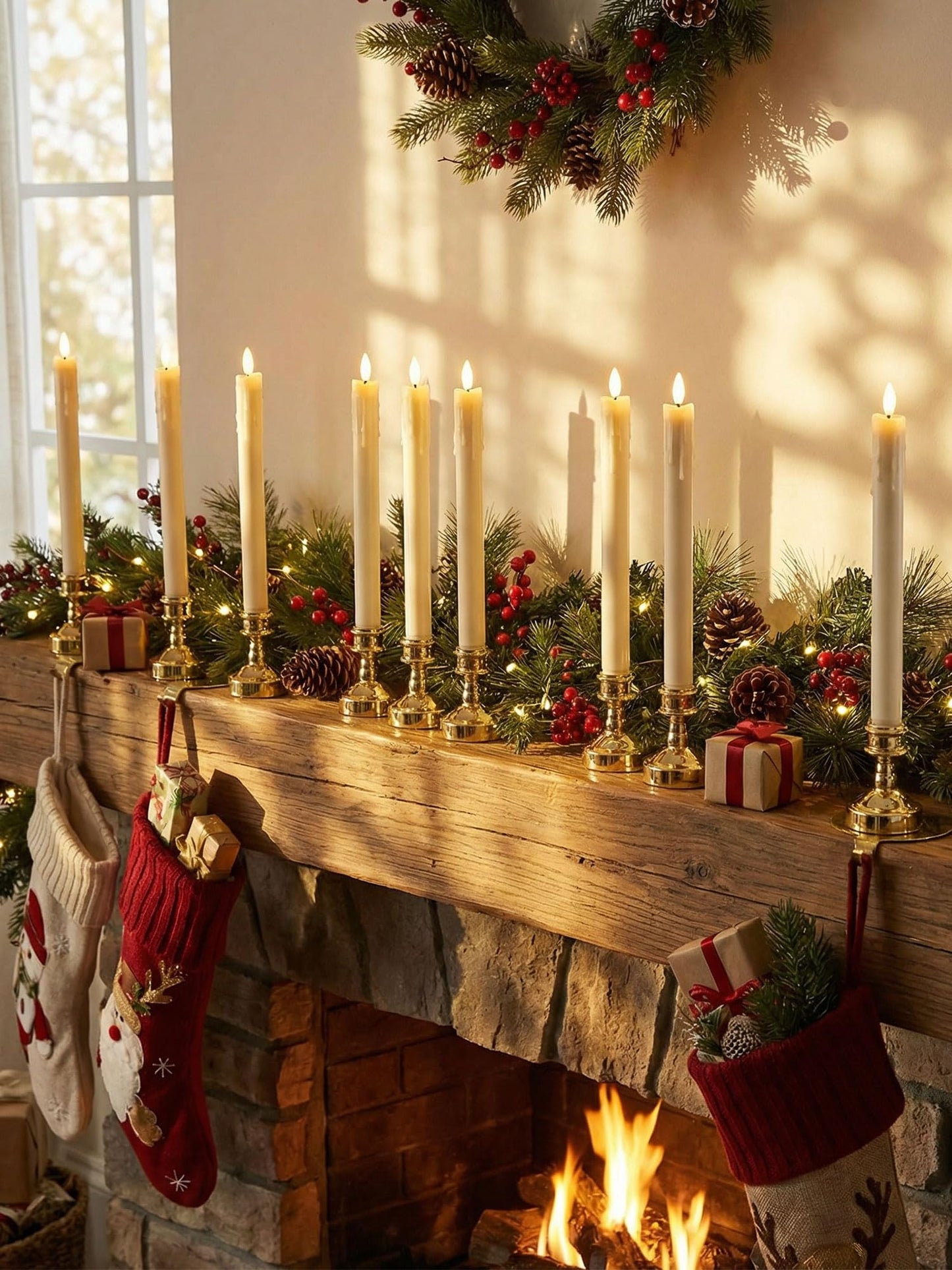 VIHOSE 24 Pcs Flameless Taper Candles with Holders Remote Timer Battery Operated Candles Bulk LED Candlesticks Flickering for Valentines Wedding Home Window Carnival Party Decor(Gold,Dripping Style)