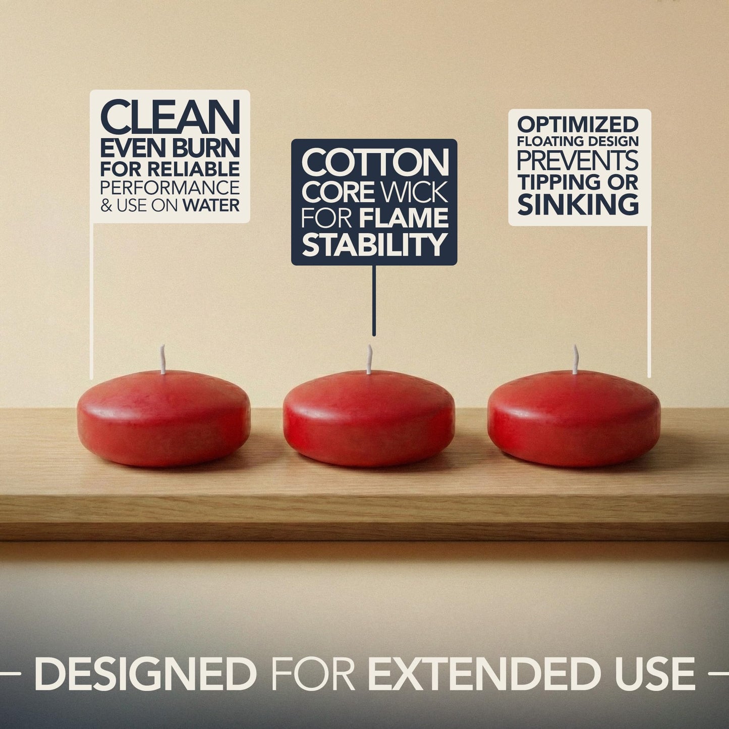 Floating Candles 3 inch Red, Unscented Dripless Wax Discs | Made in USA Long Burning Floating Candles for Centerpieces 8-10 Hour Burn Time, Weddings, Parties, Home Décor & Holidays - Royal Imports