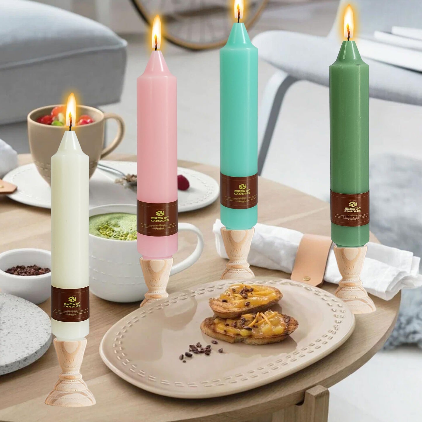 Pastel Candle Short Taper Candle 7 Inch Candlesticks Unscented Dripless Tapered Candle Set for Home Decor Wedding Party Dinner, 4 Pack