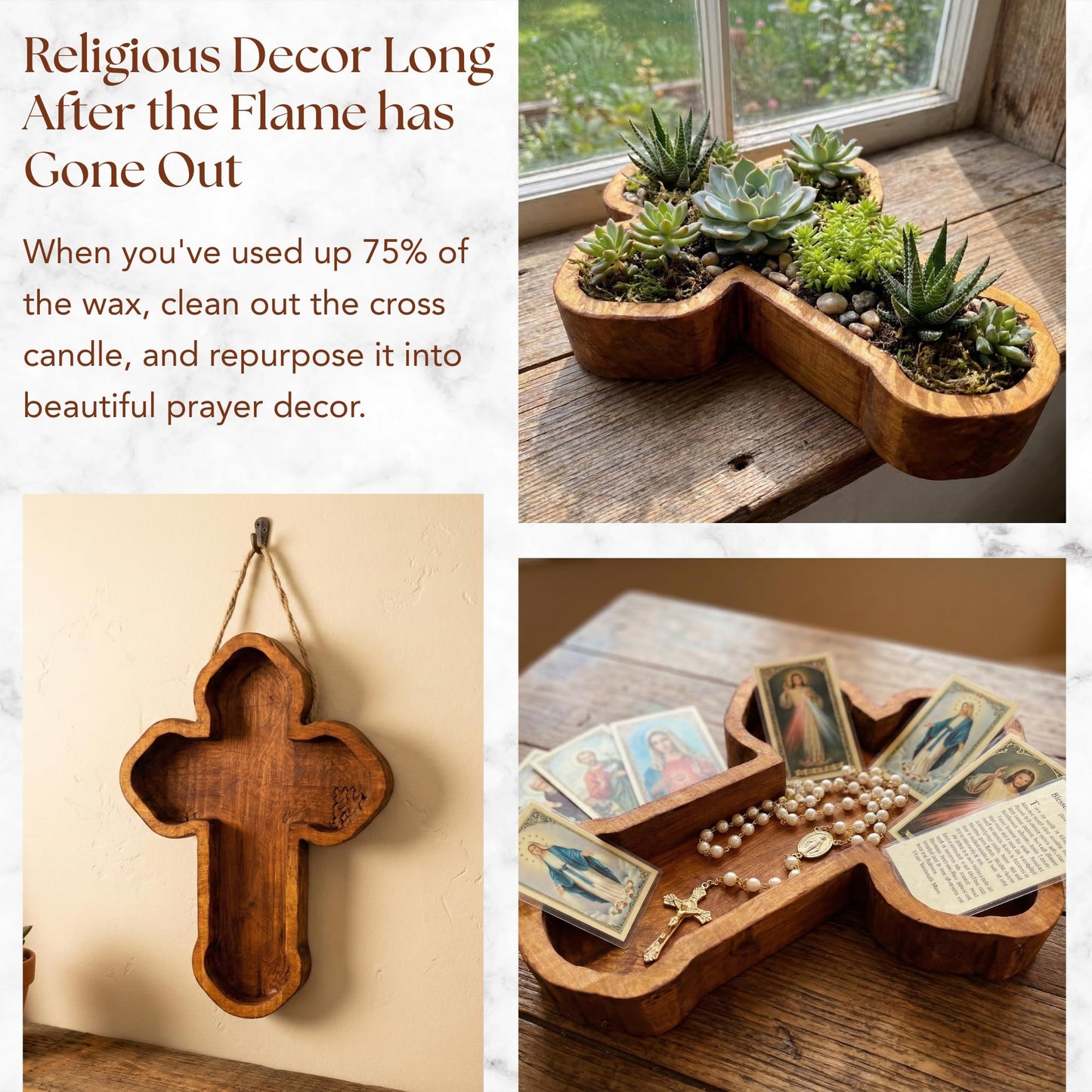 Dough Bowl Candle Co. Cross Candle - 14x10x1.5 Spiritual Prayer Candles for Lent, Altar, or Meditation, Christian Religious Decor for Home, 100% Soy Wax Catholic Gift, Frankincense and Myrrh Scent