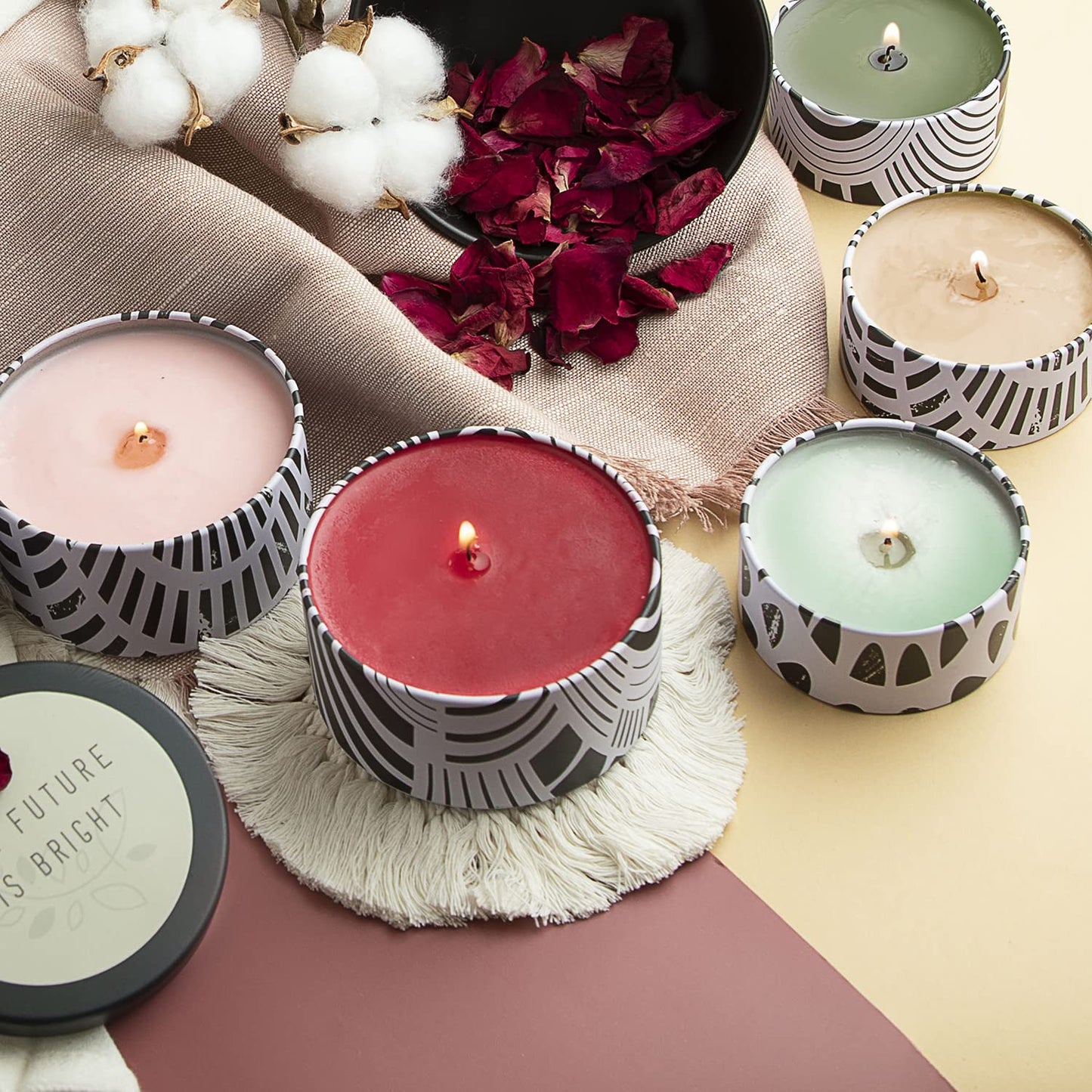 Hearth & Harbor Tin Candle Jars for Making Candles - DIY Candle Containers with Lids - Metal Candle Jars - Bulk Tins Storage for Candle - (24 Pieces) - (8 Ounces) - Black and White Abstract