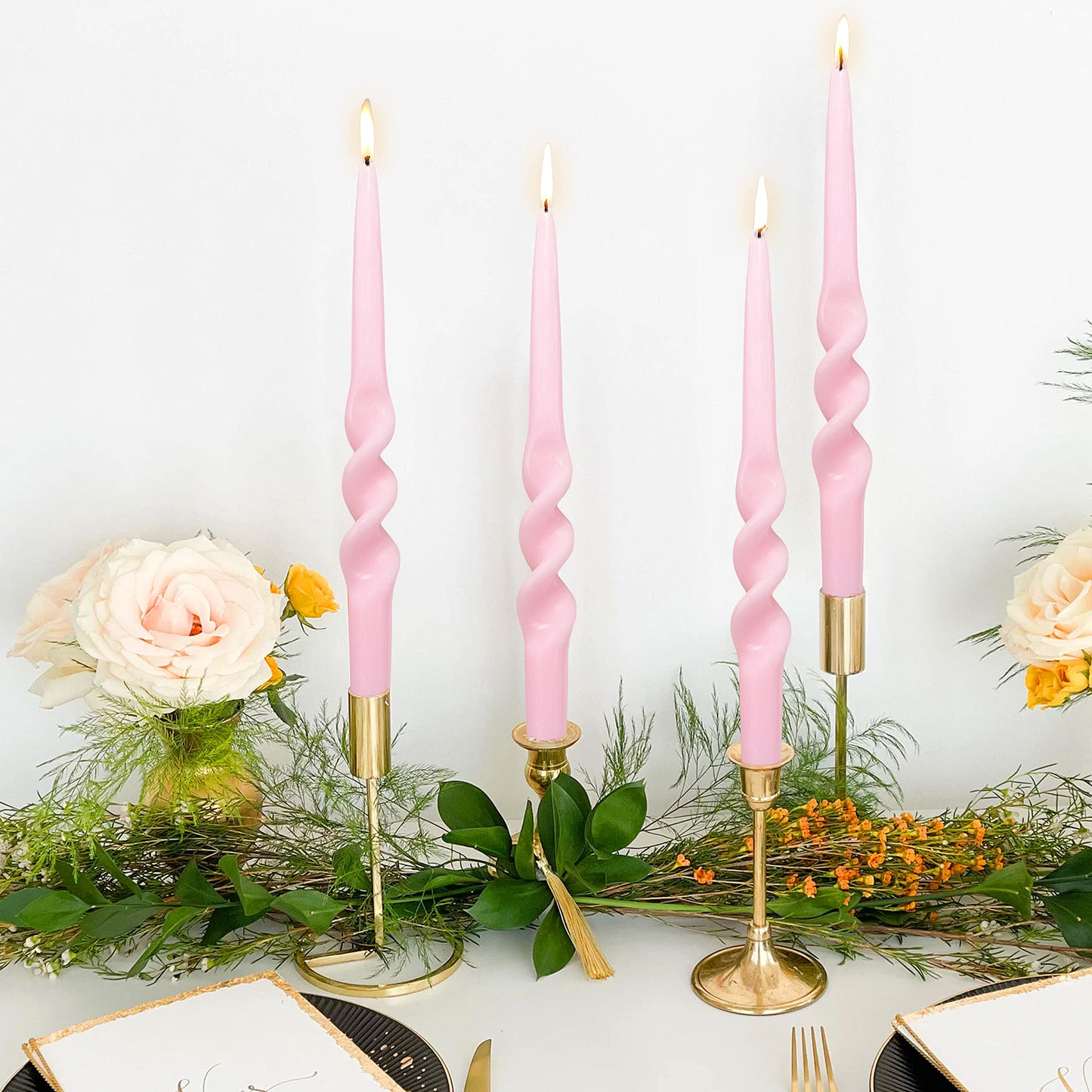 Spiral Taper Candles Smokeless Pink Twisted Candlestick Unscented Dinner Spring Candle Stick Odorless Candles for Home Decor Relaxation Wedding