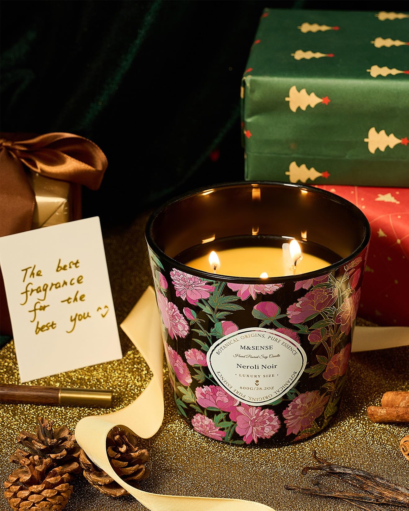 M&SENSE Neroli Noir Scented Candle, 28.2oz 3 Wick Natural Soy Wax Large Candles, Long Lasting Clean Slow Burning No Toxic Décor for Home Relaxation, Romantic Dates & Gift-Giving